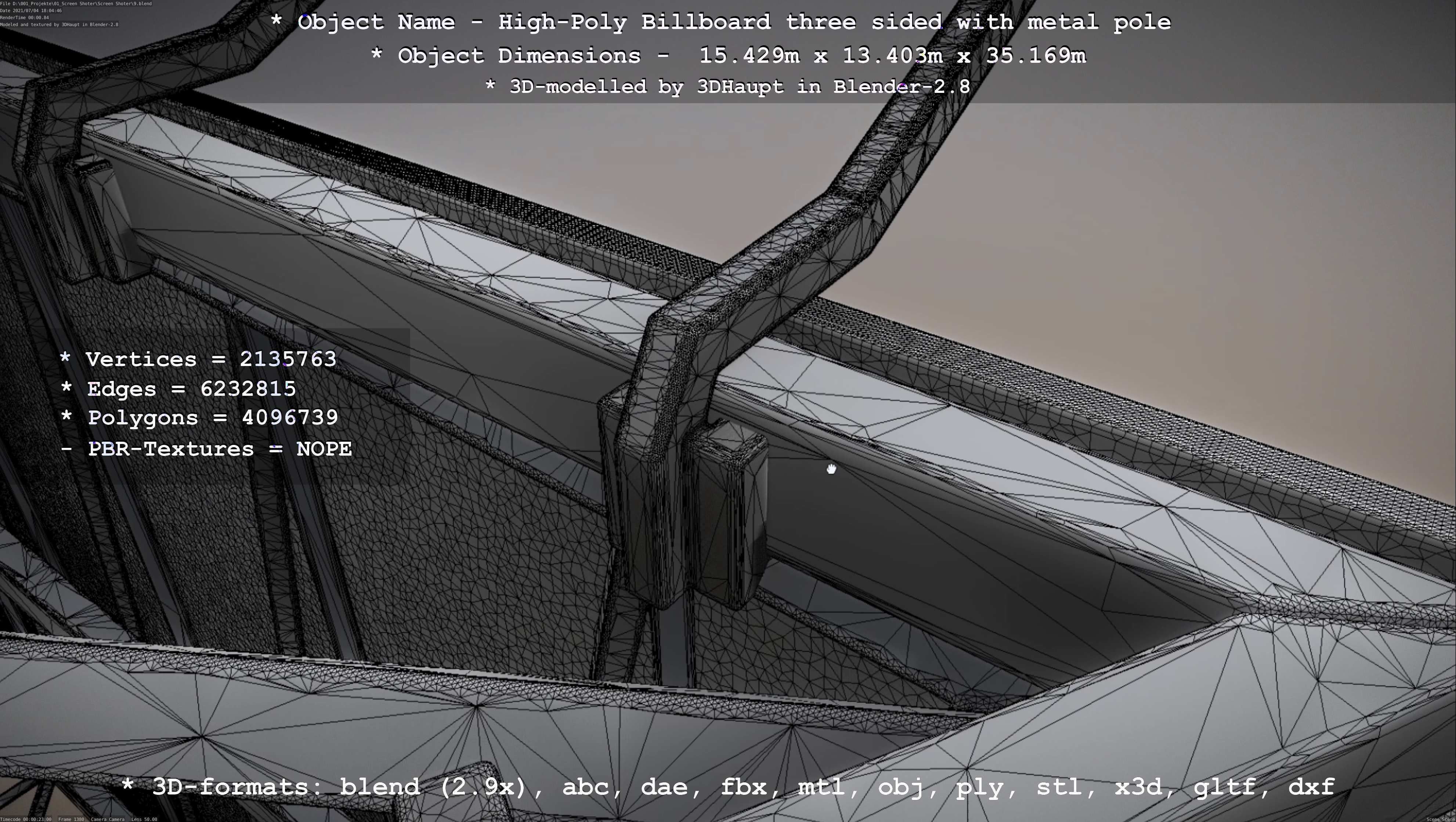 Billboard Three Sided with Metal Pole High-Poly 3D model_43