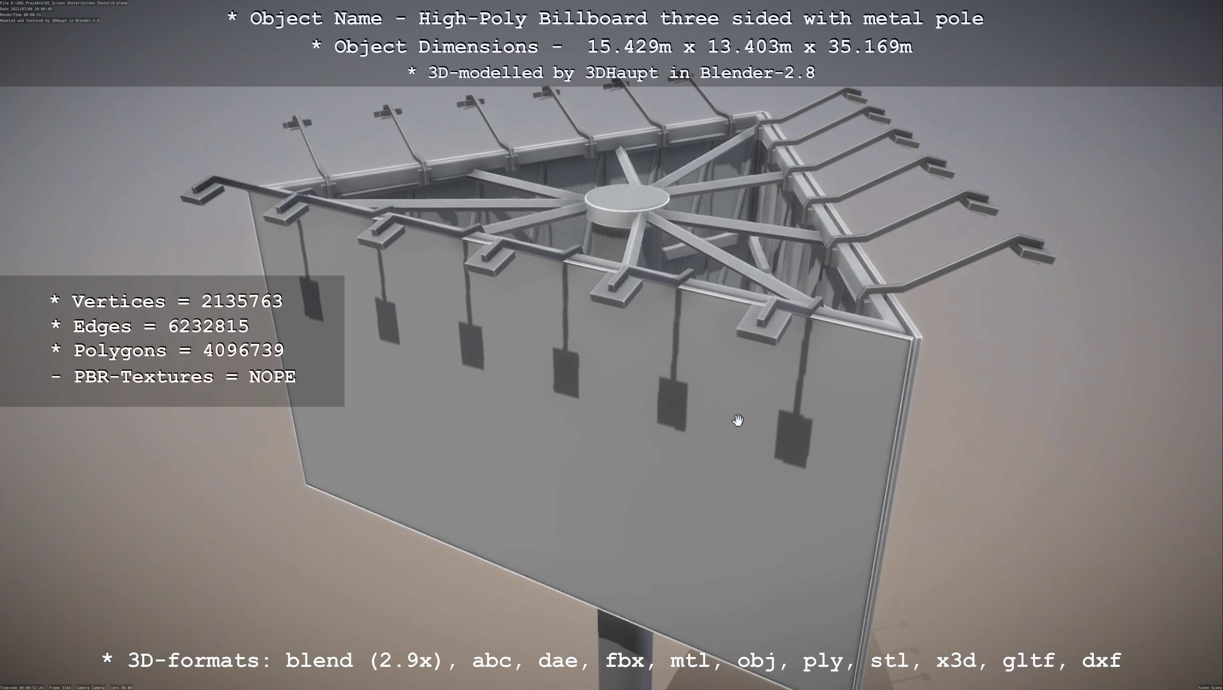 Billboard Three Sided with Metal Pole High-Poly 3D model_126