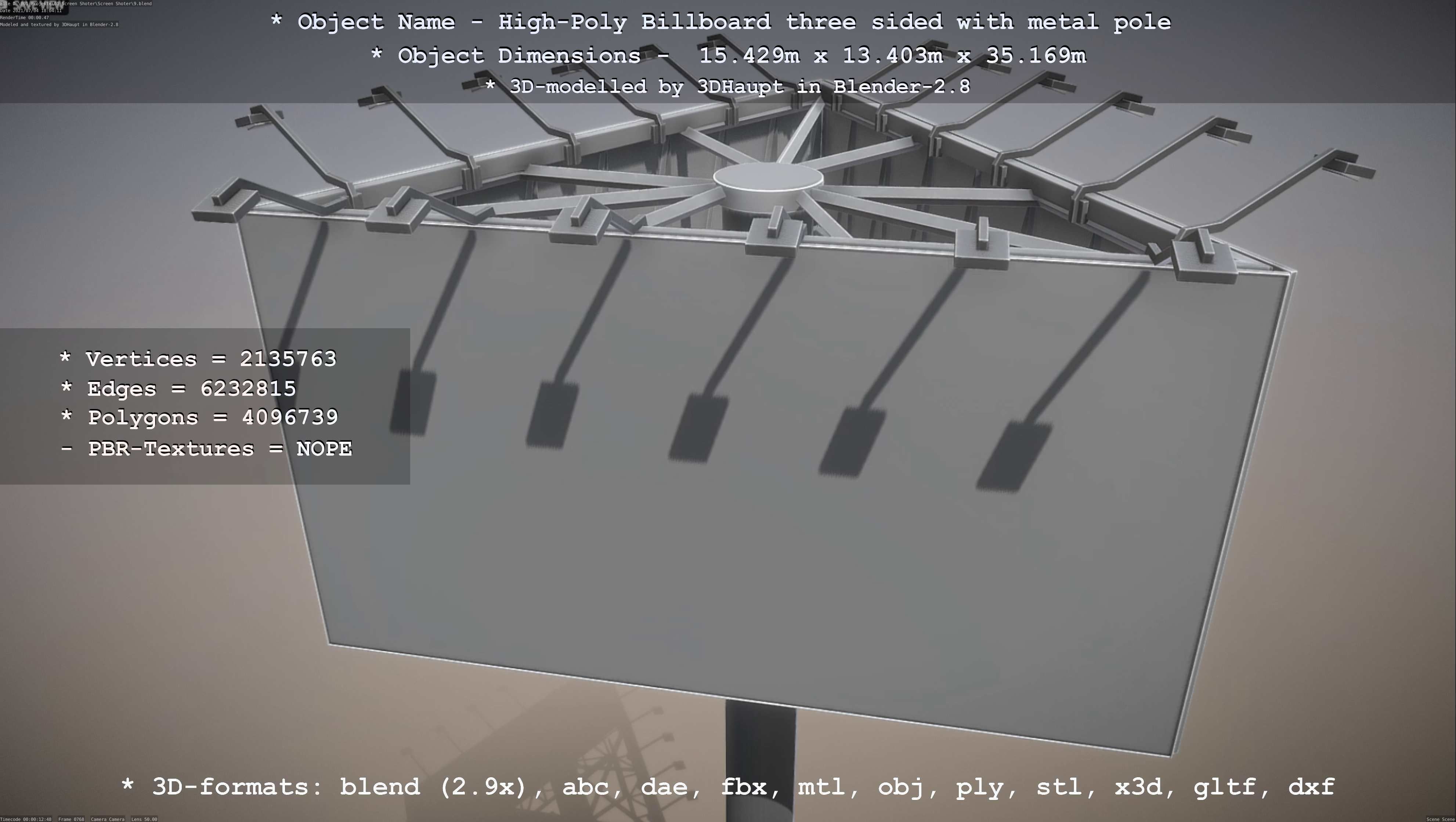 Billboard Three Sided with Metal Pole High-Poly 3D model_62