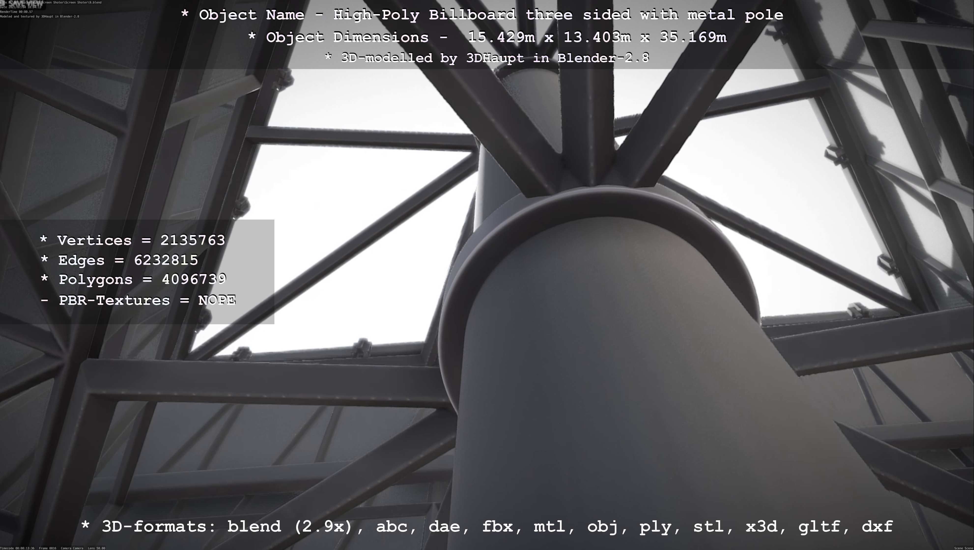 Billboard Three Sided with Metal Pole High-Poly 3D model_66