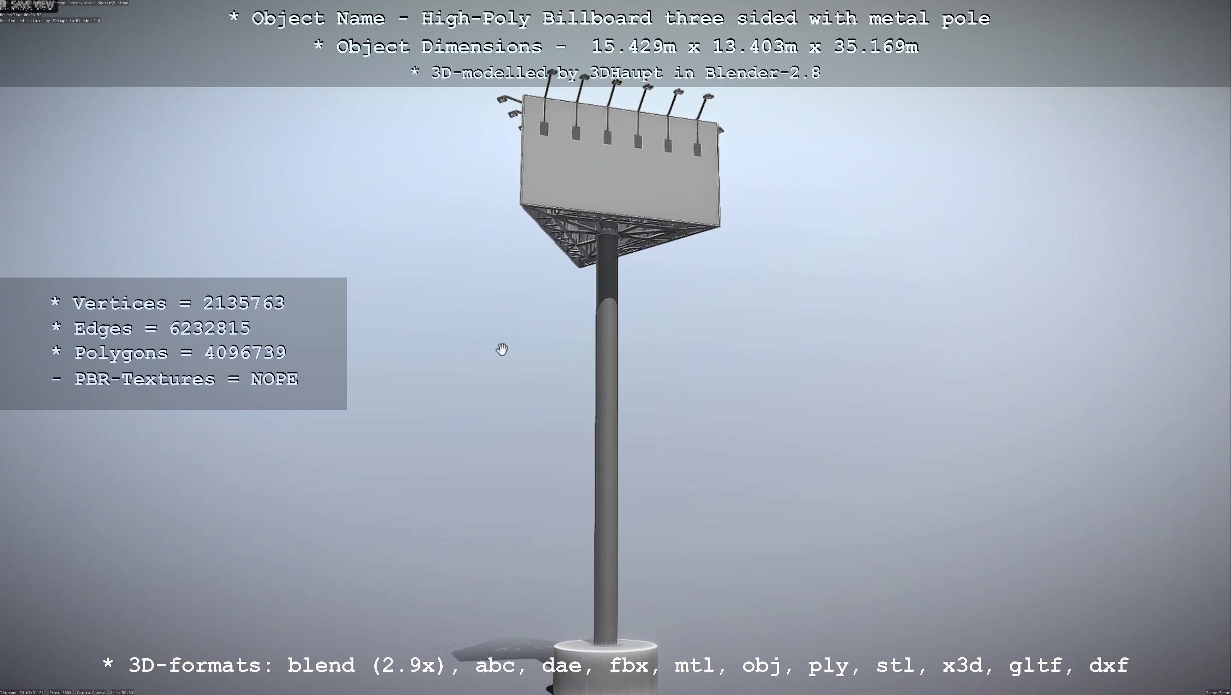 Billboard Three Sided with Metal Pole High-Poly 3D model_17