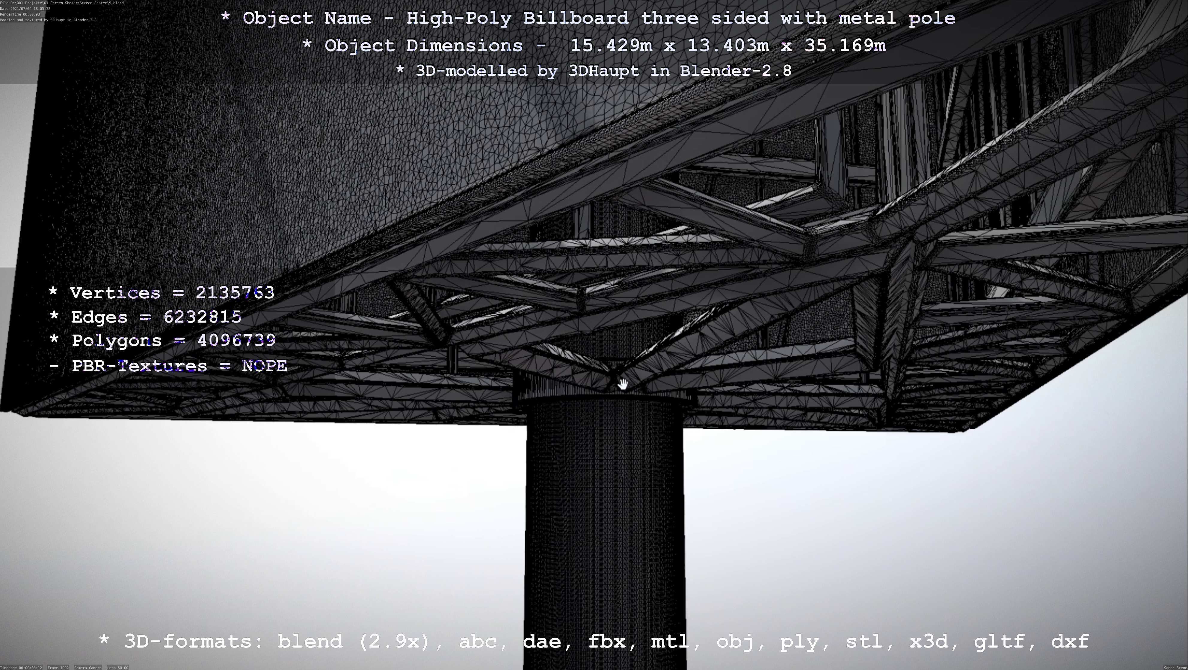 Billboard Three Sided with Metal Pole High-Poly 3D model_51