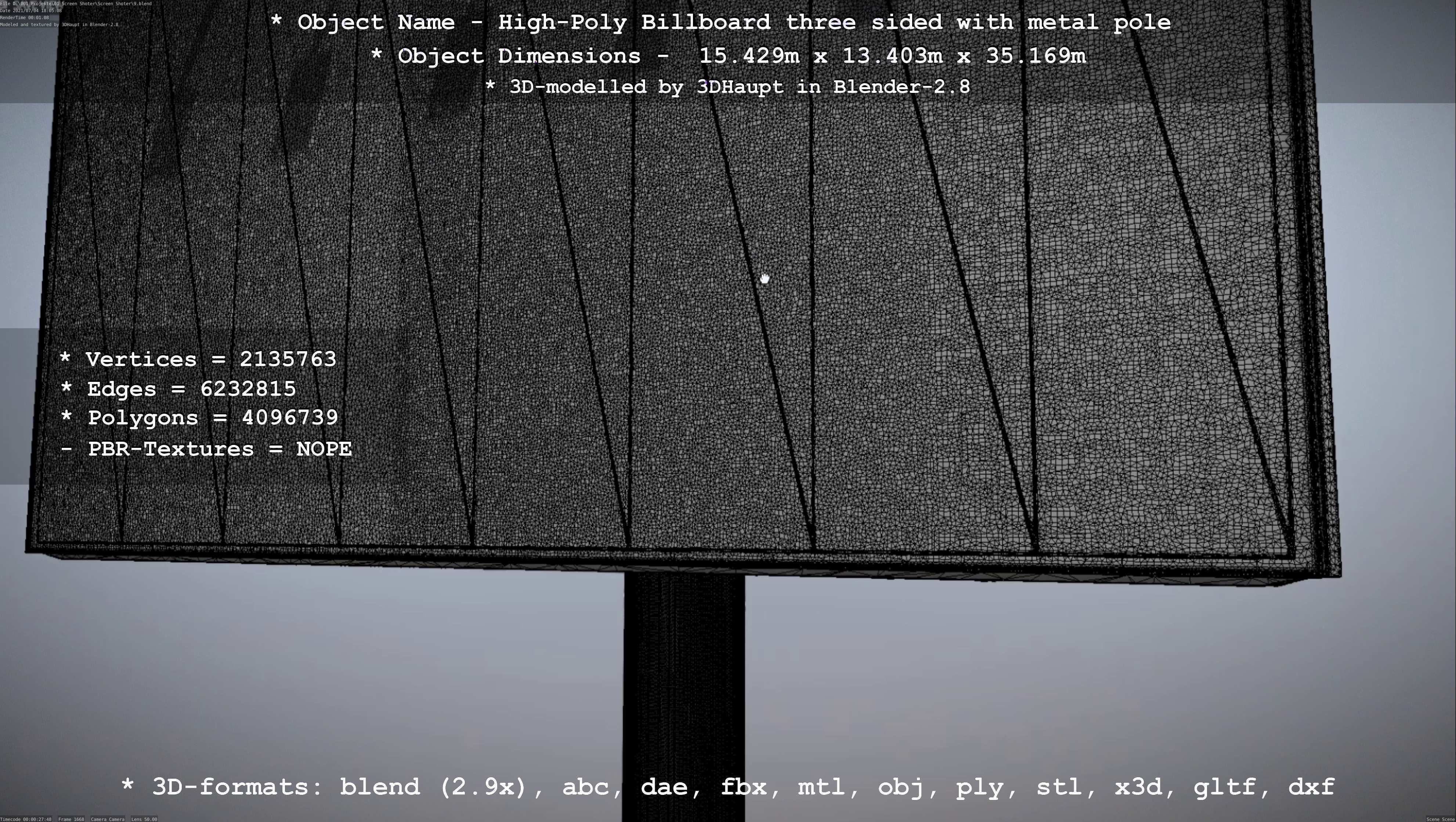 Billboard Three Sided with Metal Pole High-Poly 3D model_86