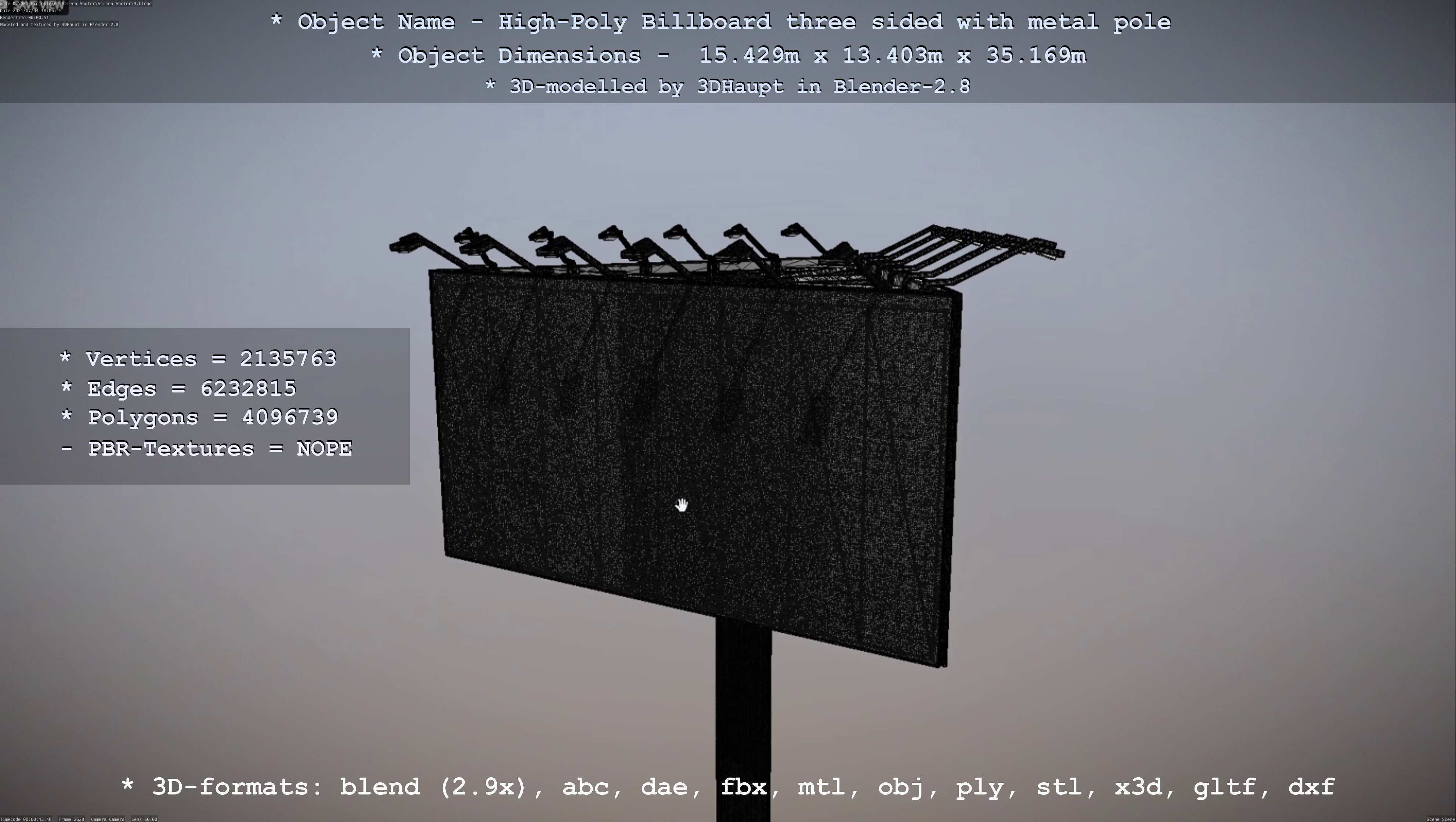 Billboard Three Sided with Metal Pole High-Poly 3D model_112