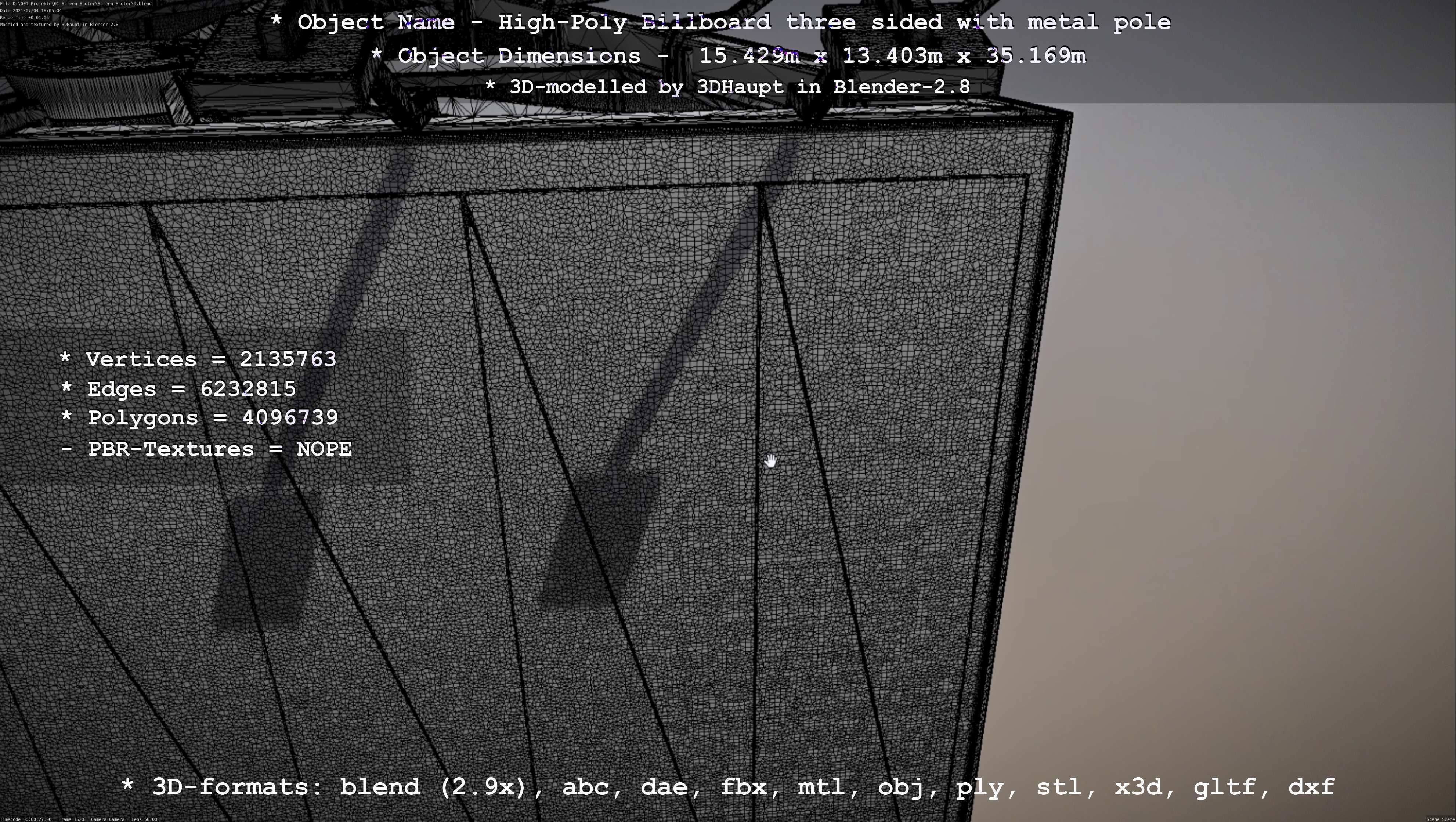 Billboard Three Sided with Metal Pole High-Poly 3D model_49