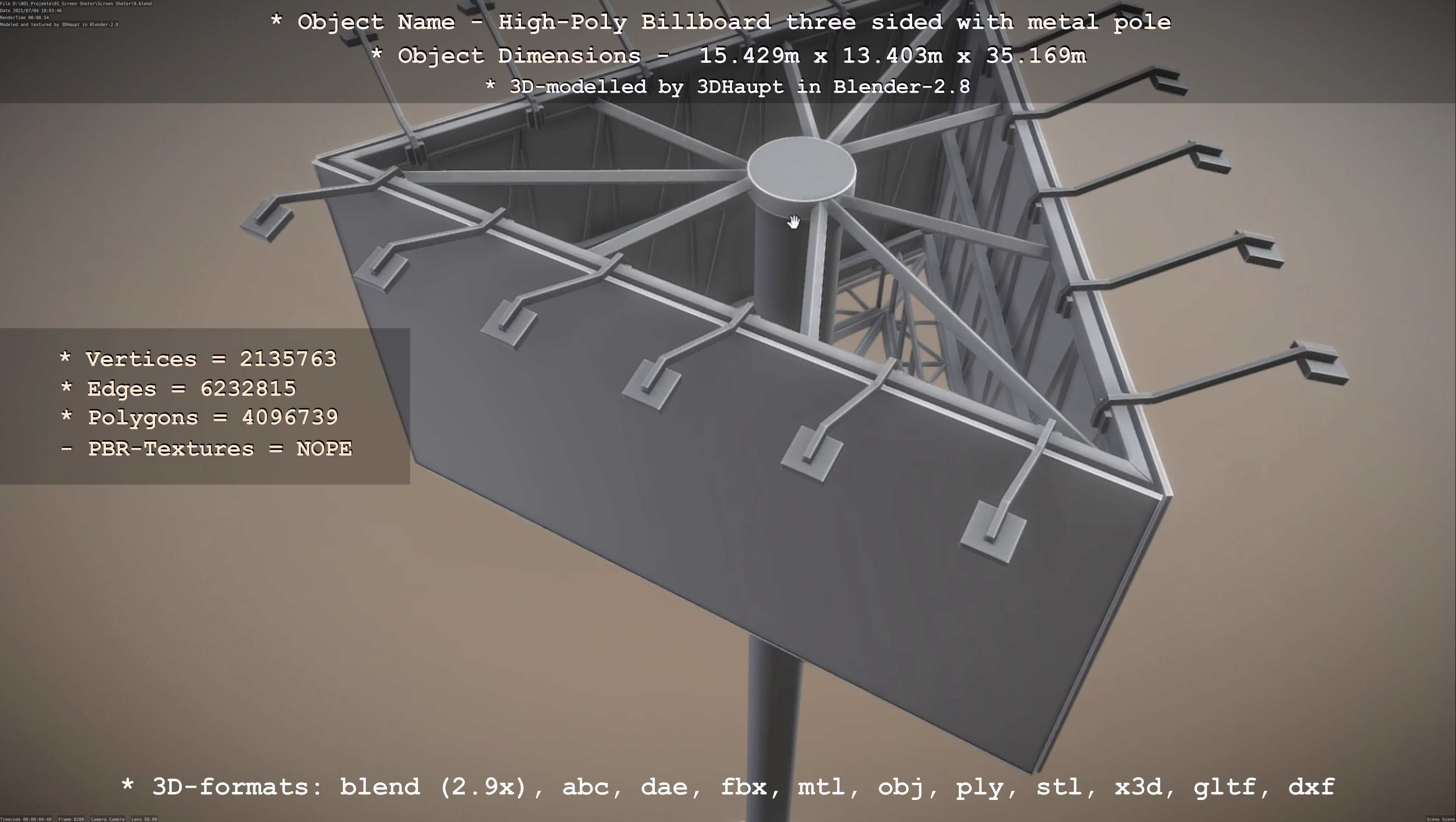 Billboard Three Sided with Metal Pole High-Poly 3D model_98