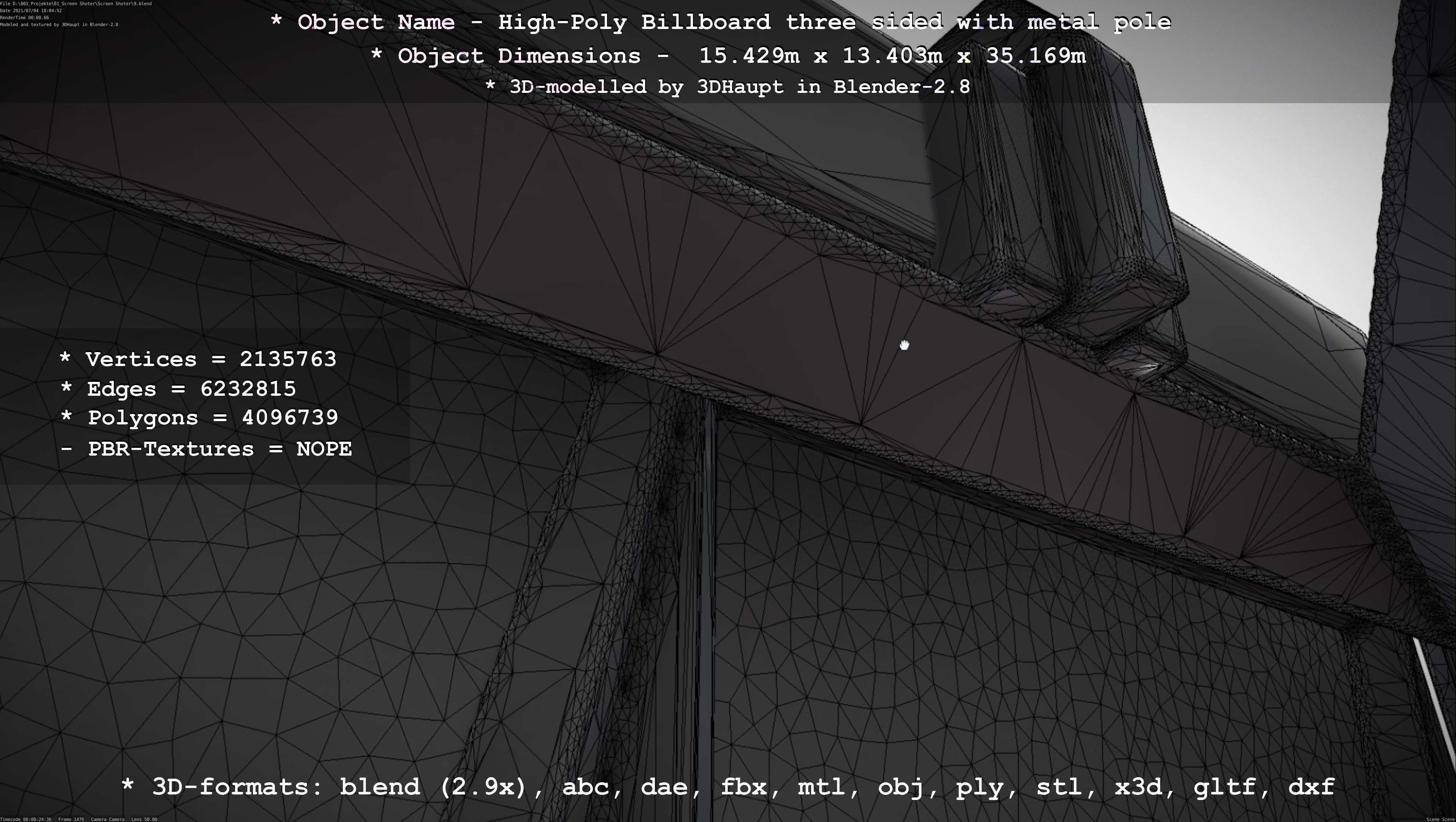 Billboard Three Sided with Metal Pole High-Poly 3D model_80