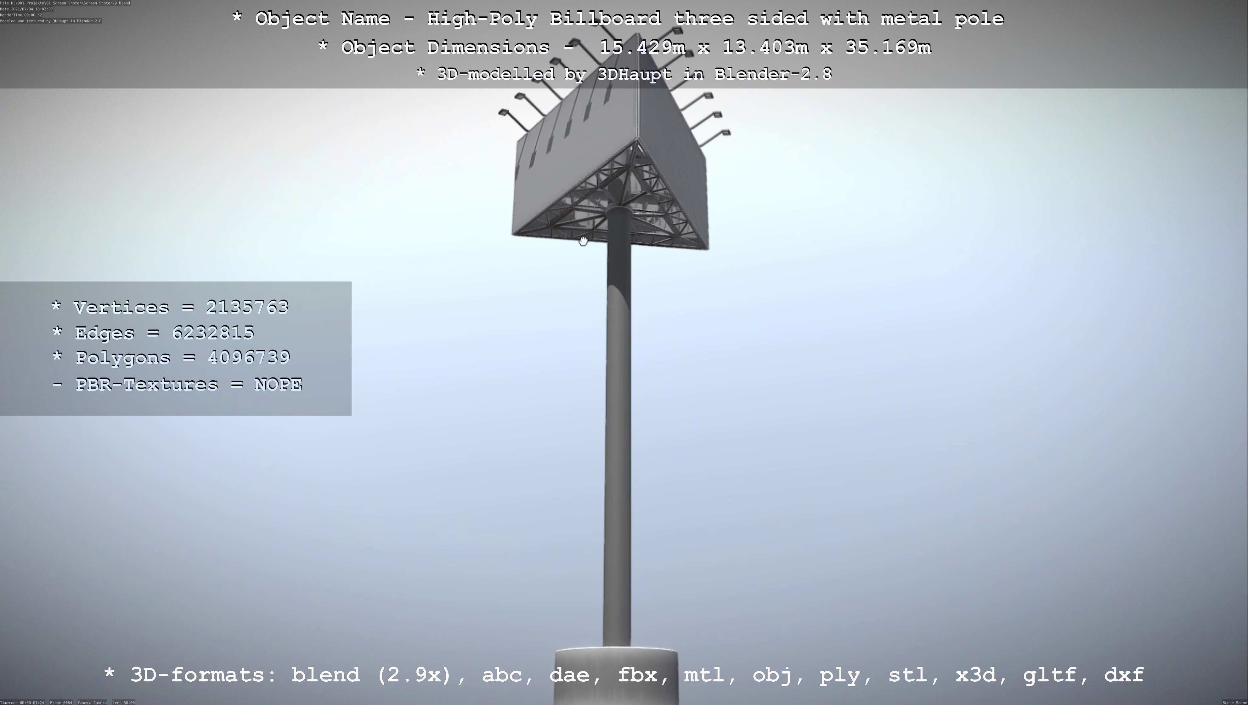 Billboard Three Sided with Metal Pole High-Poly 3D model_7