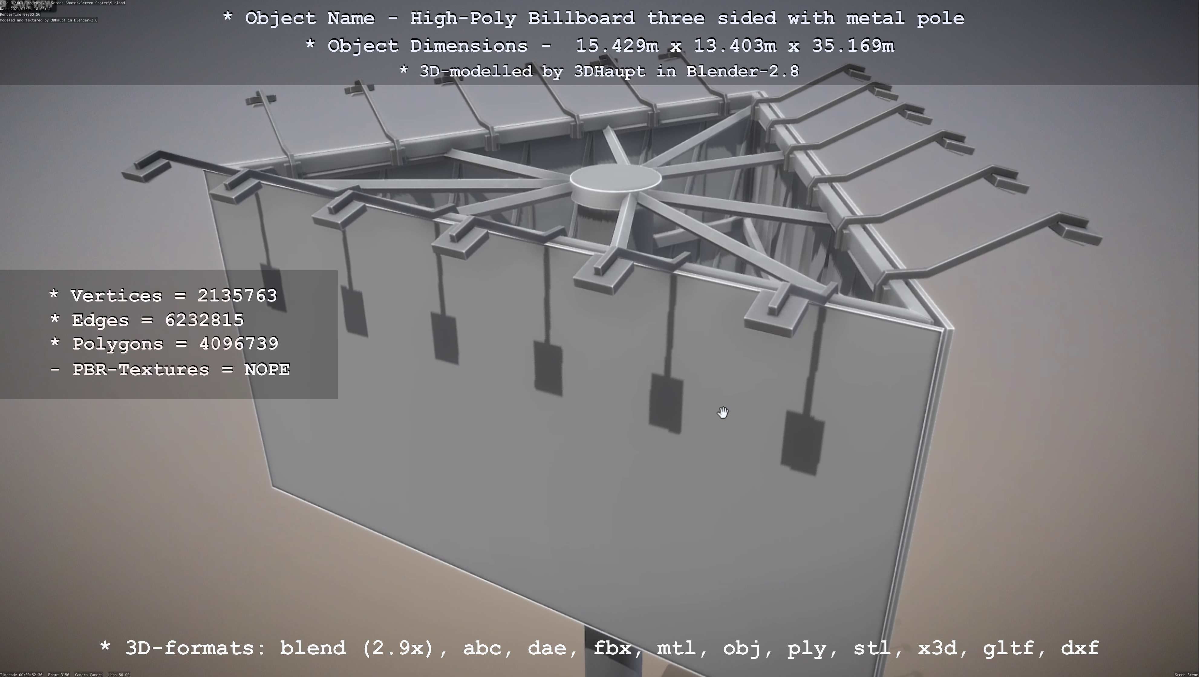 Billboard Three Sided with Metal Pole High-Poly 3D model_127