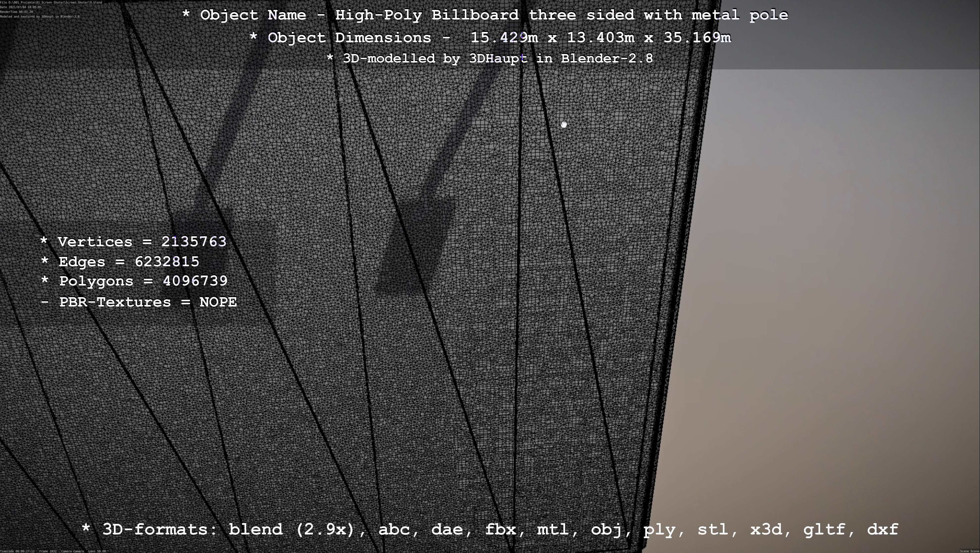 Billboard Three Sided with Metal Pole High-Poly 3D model_84