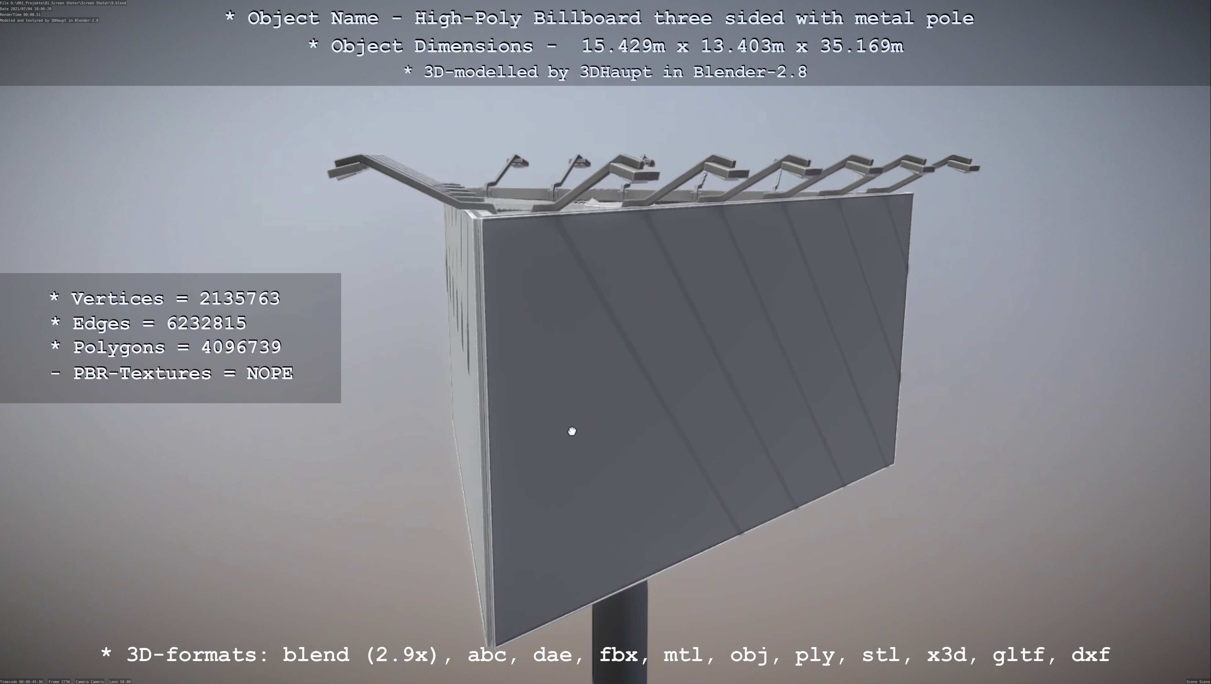 Billboard Three Sided with Metal Pole High-Poly 3D model_117