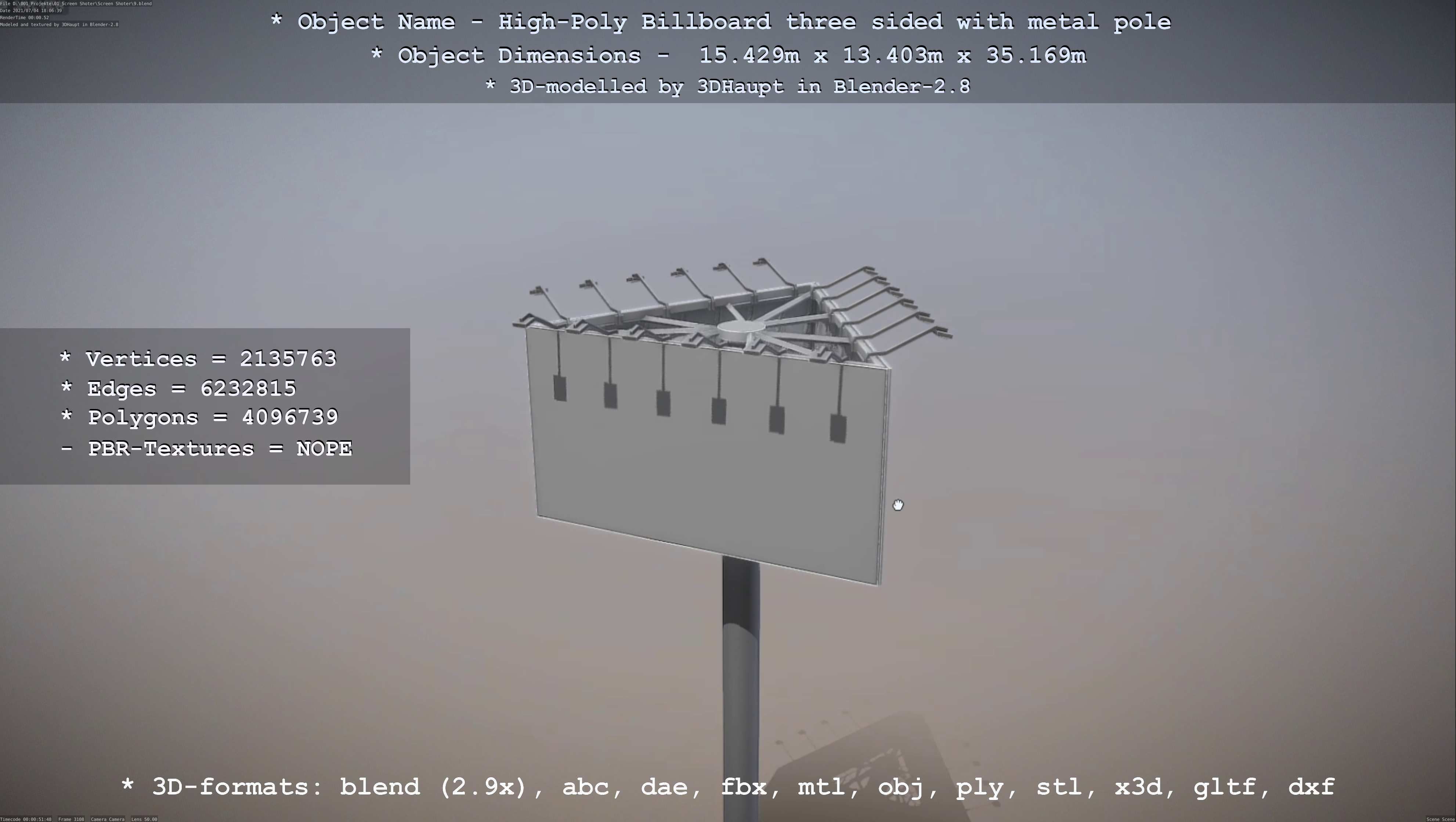 Billboard Three Sided with Metal Pole High-Poly 3D model_15