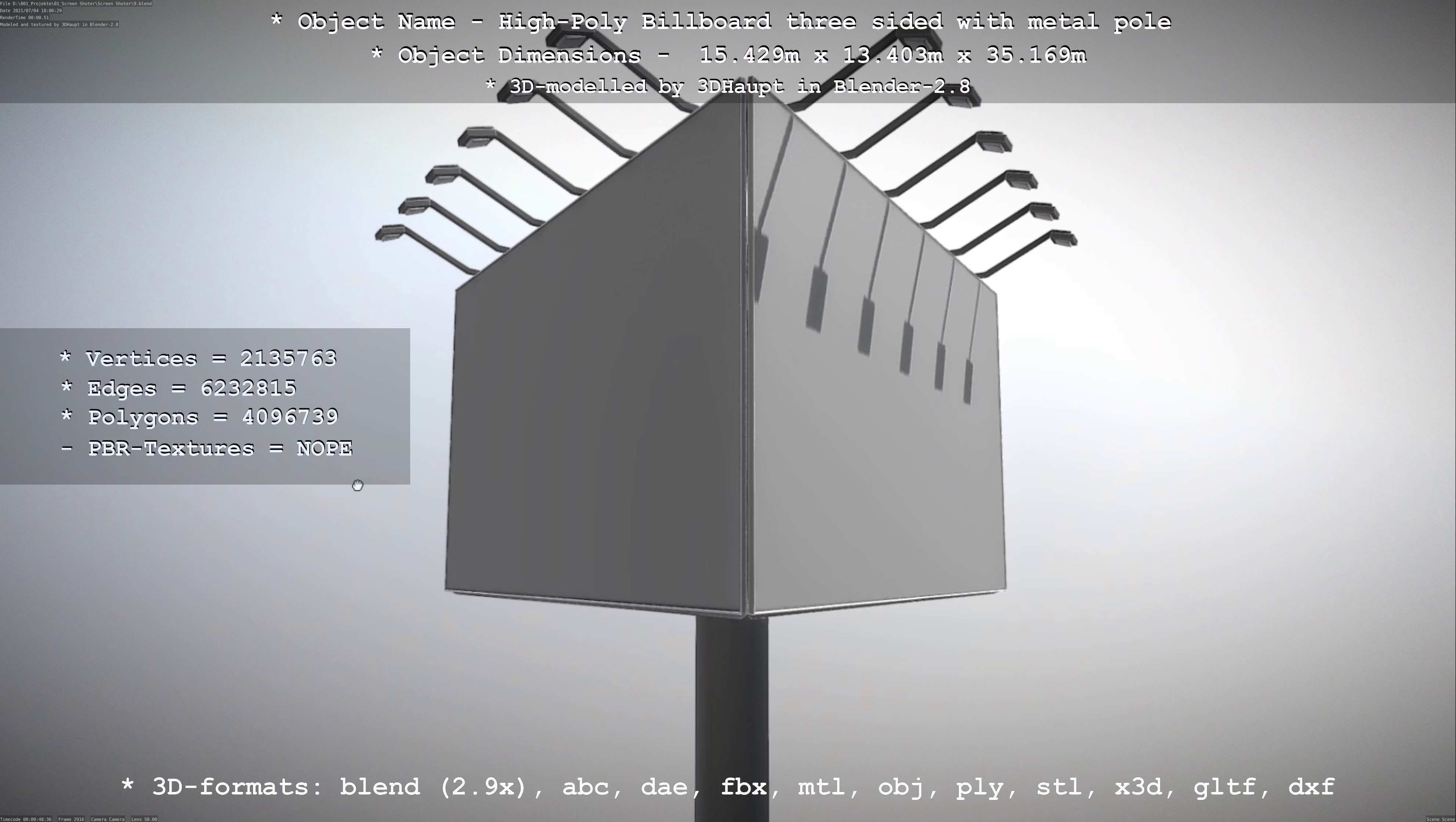Billboard Three Sided with Metal Pole and Concrete Foundation 3D Model Collection_17