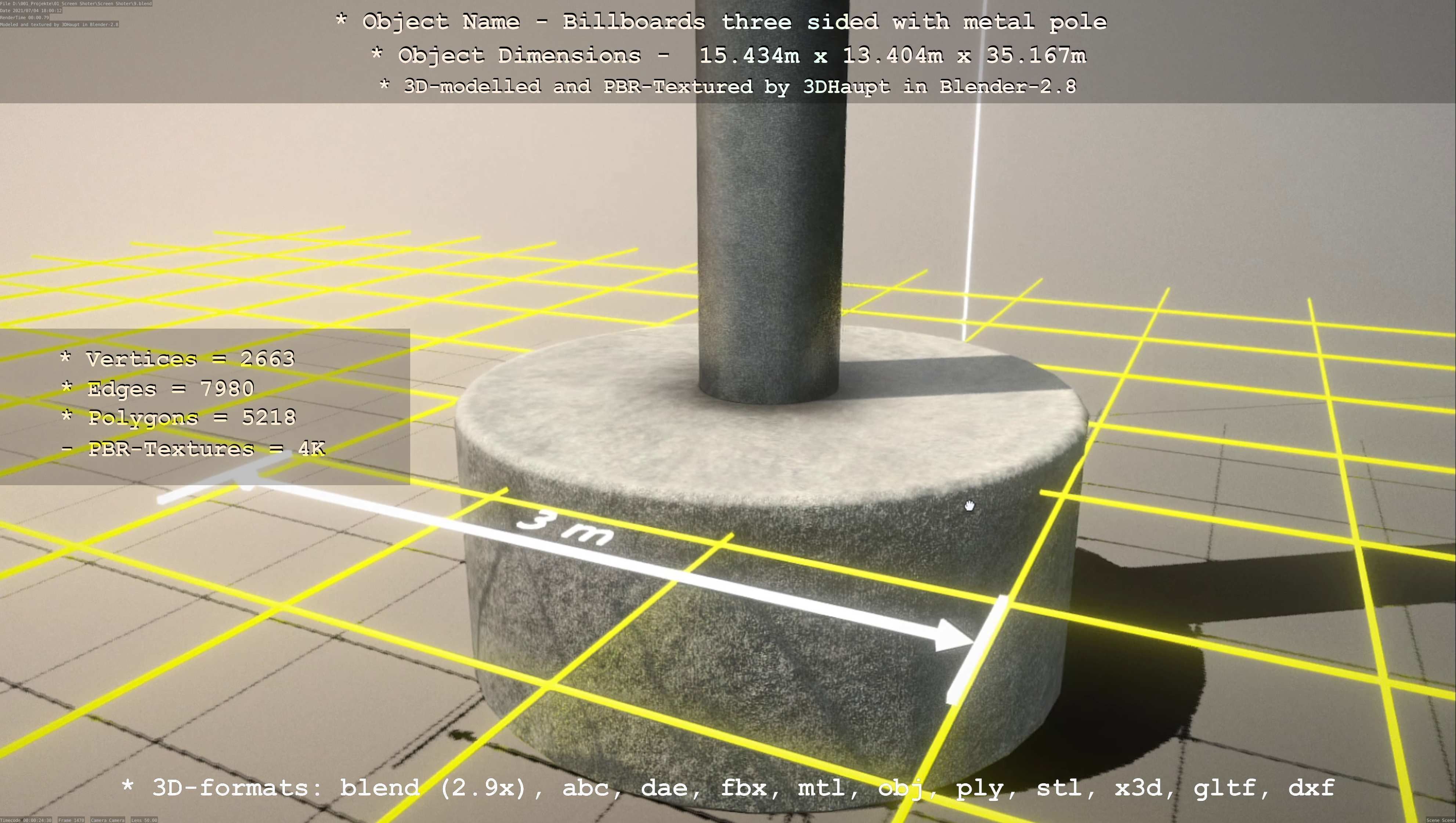 Billboard Three Sided with Metal Pole and Concrete Foundation 3D Model Collection_13