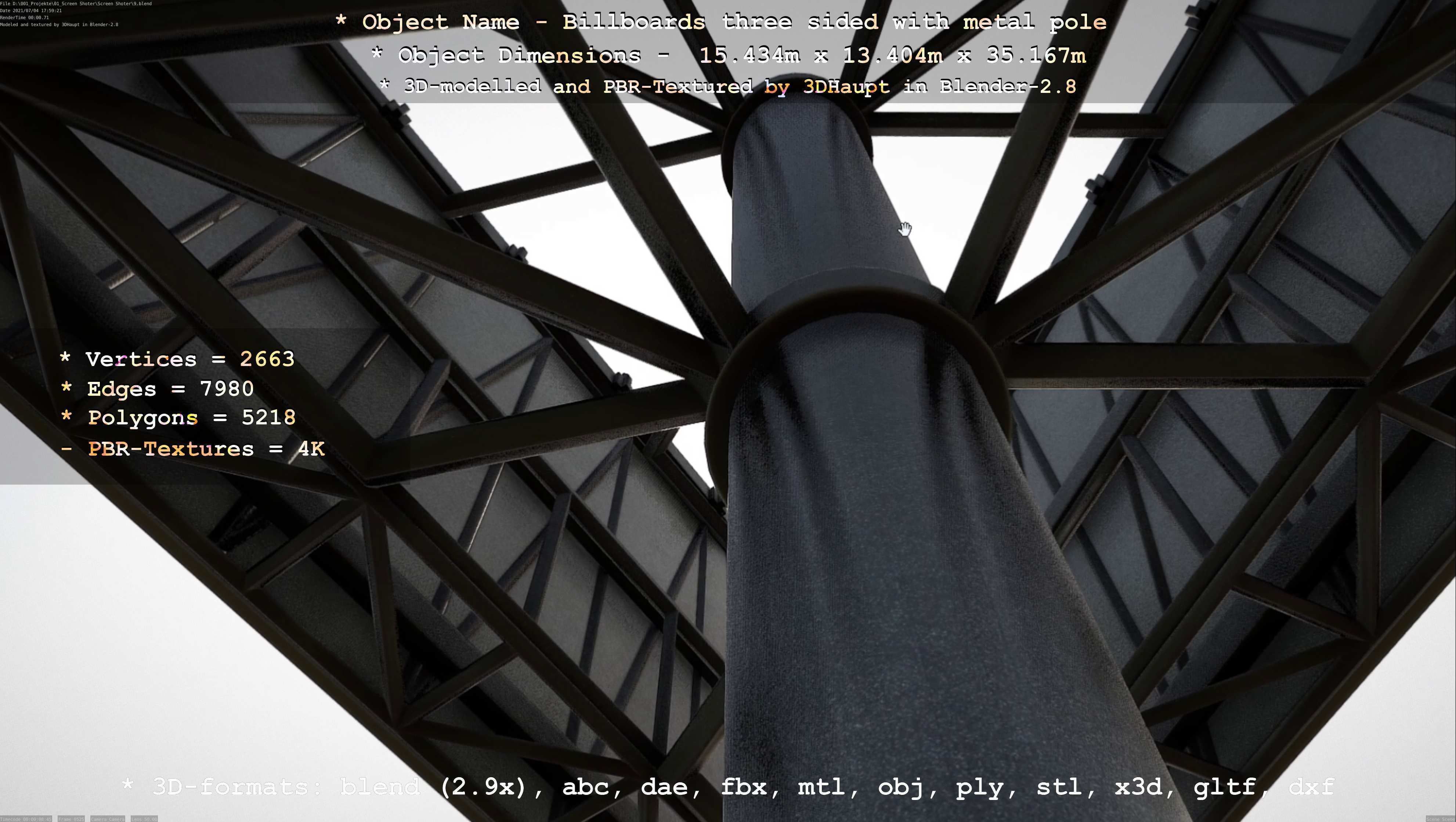 Billboard Three Sided with Metal Pole and Concrete Foundation 3D Model Collection_8