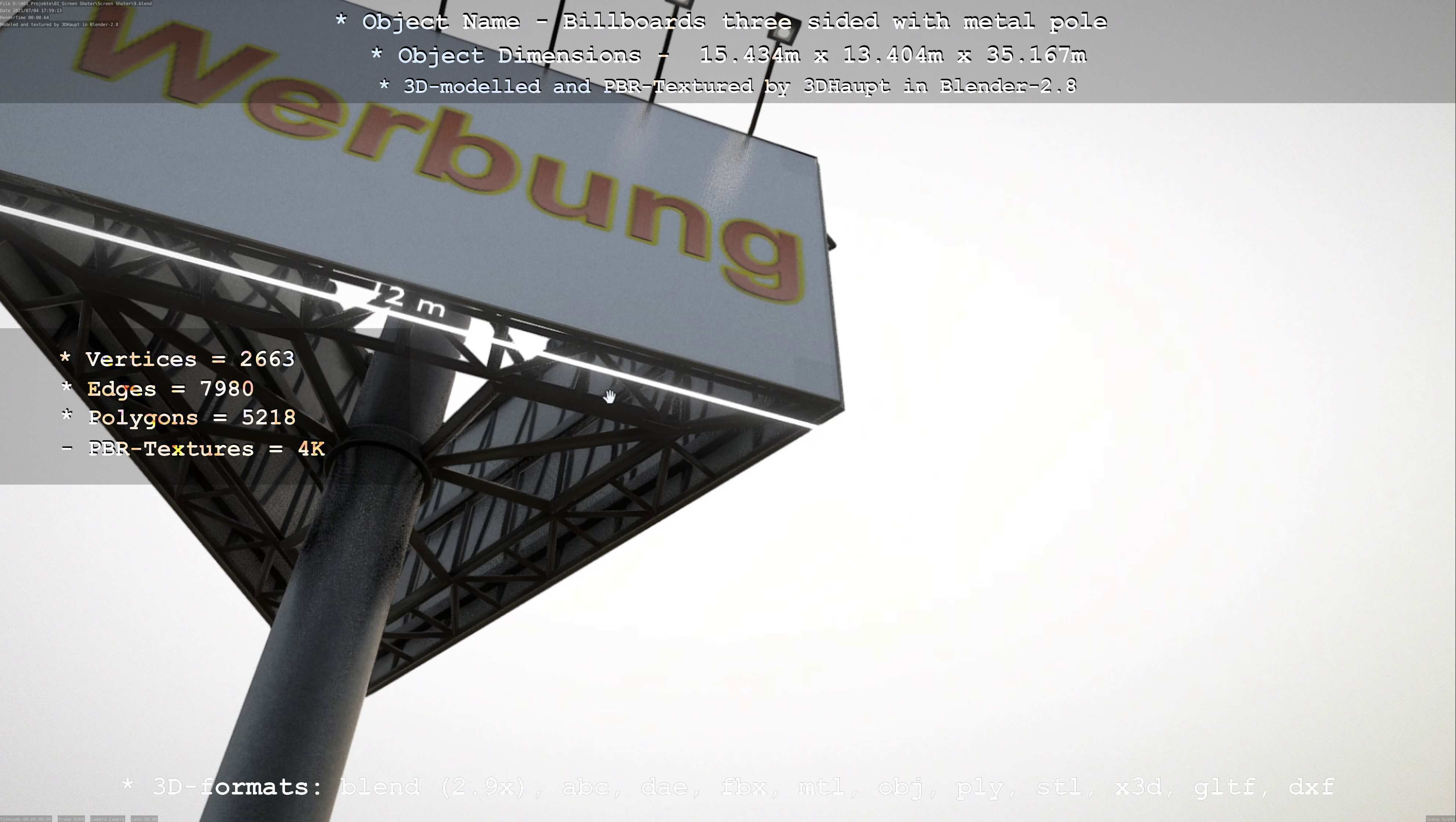 Billboard Three Sided with Metal Pole and Concrete Foundation 3D Model Collection_12