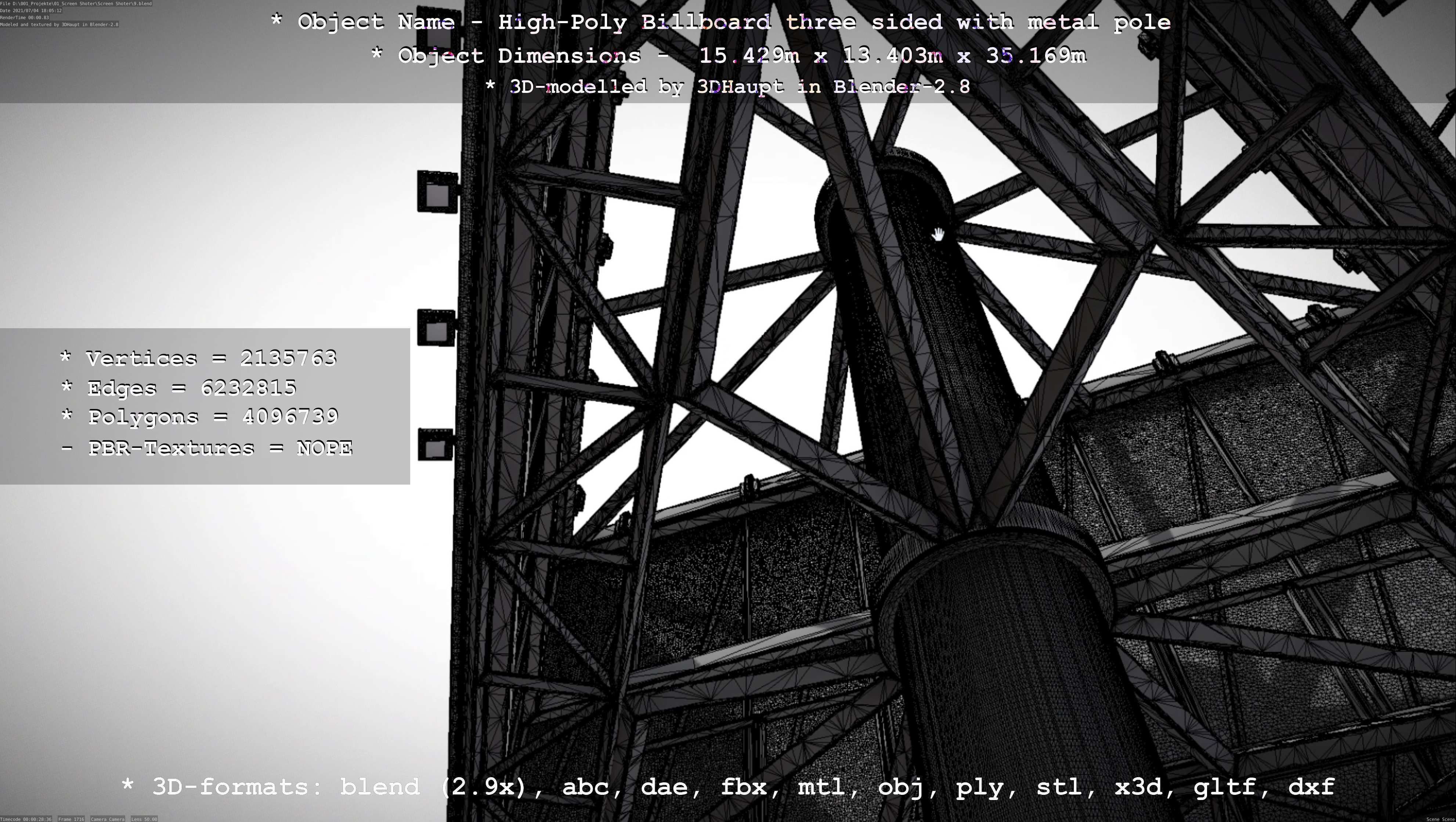 Billboard Three Sided with Metal Pole and Concrete Foundation 3D Model Collection_22