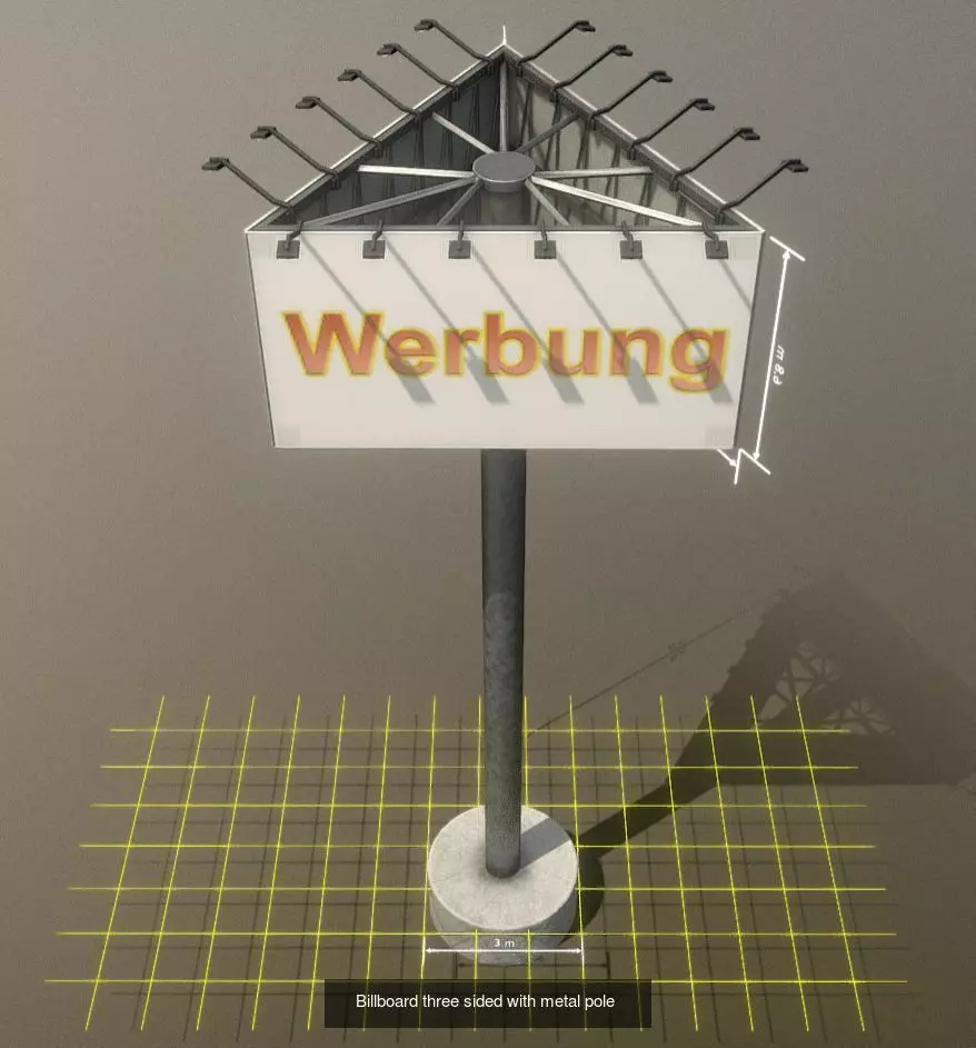 Billboard Three Sided with Metal Pole and Concrete Foundation 3D Model Collection_0