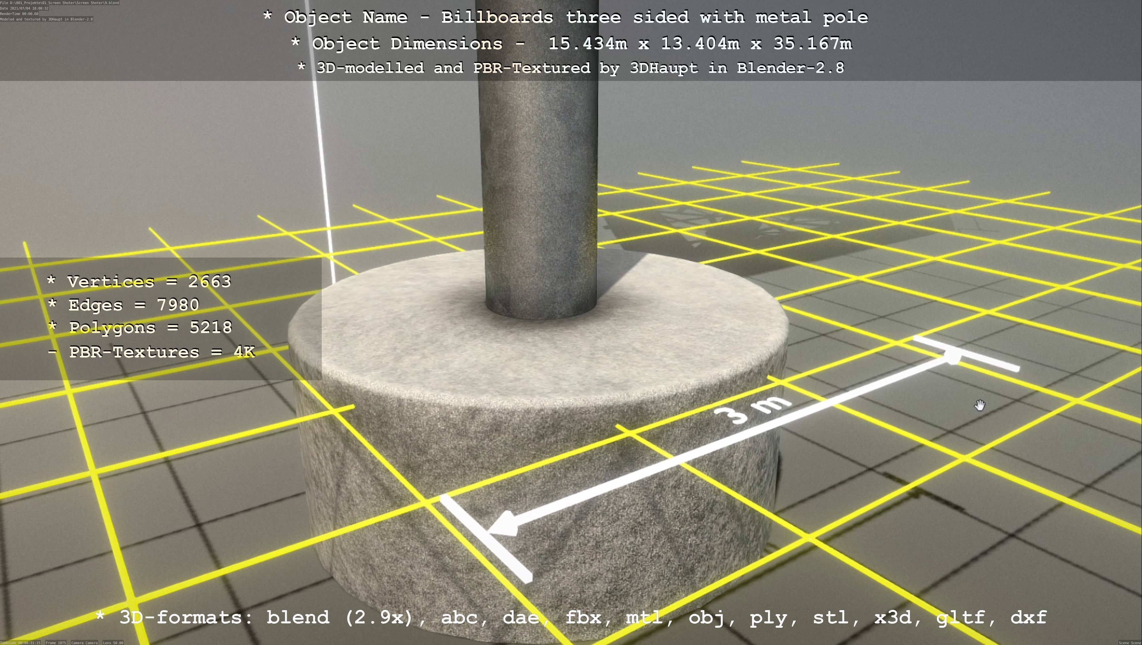 Billboard Three Sided with Metal Pole and Concrete Foundation 3D Model Collection_11