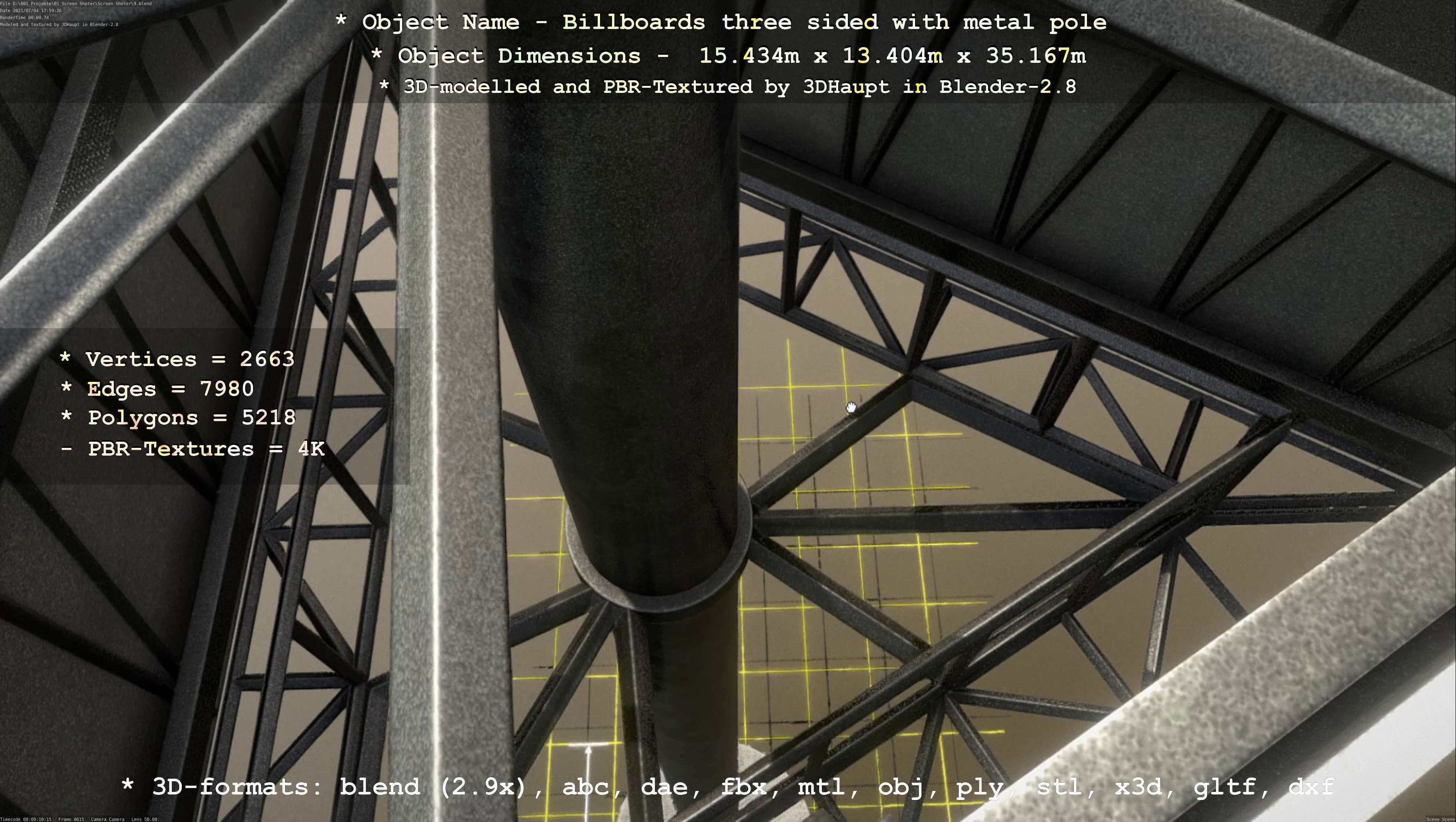 Billboard Three Sided with Metal Pole and Concrete Foundation 3D Model Collection_14