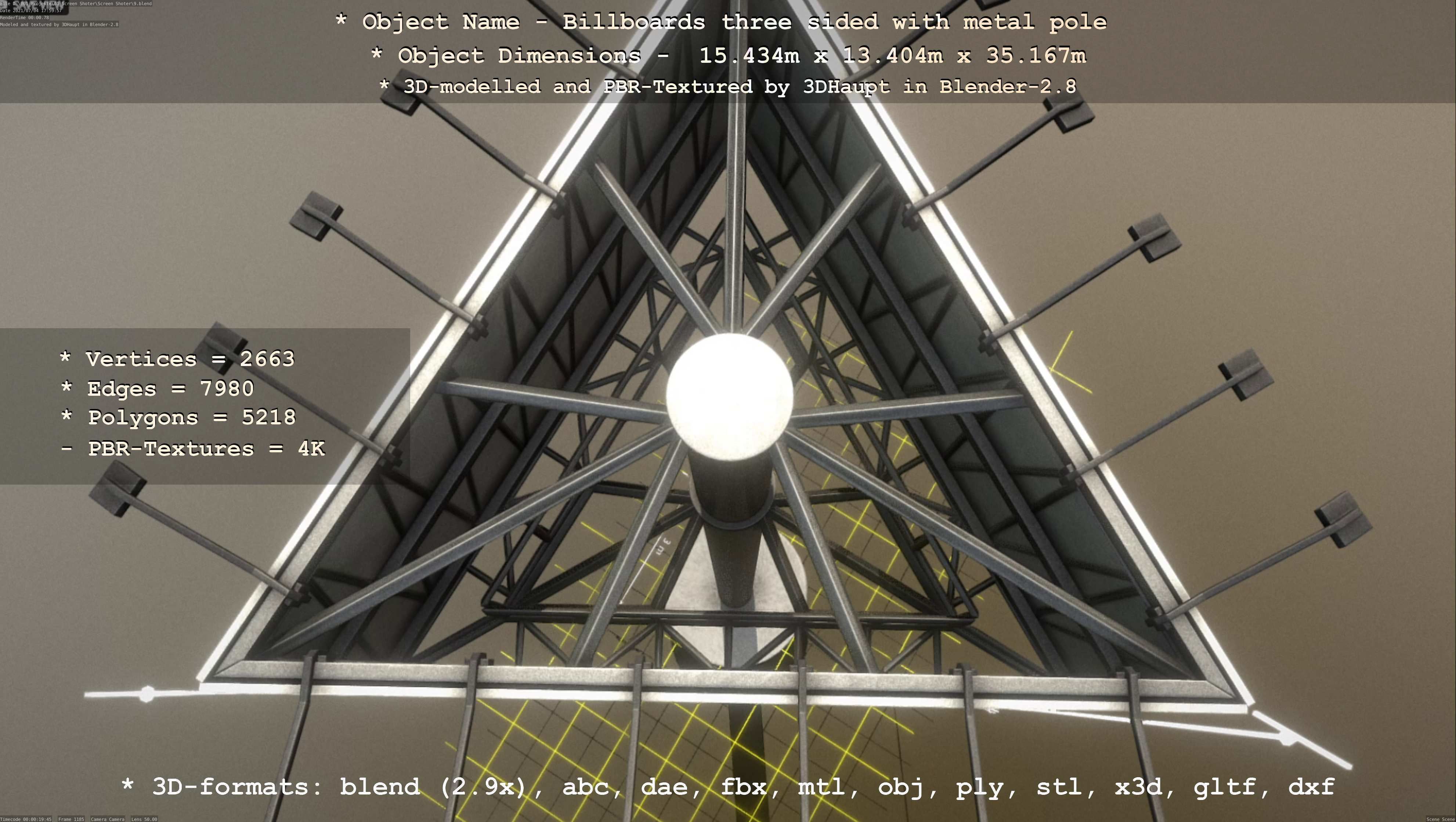 Billboard Three Sided with Metal Pole and Concrete Foundation 3D Model Collection_10