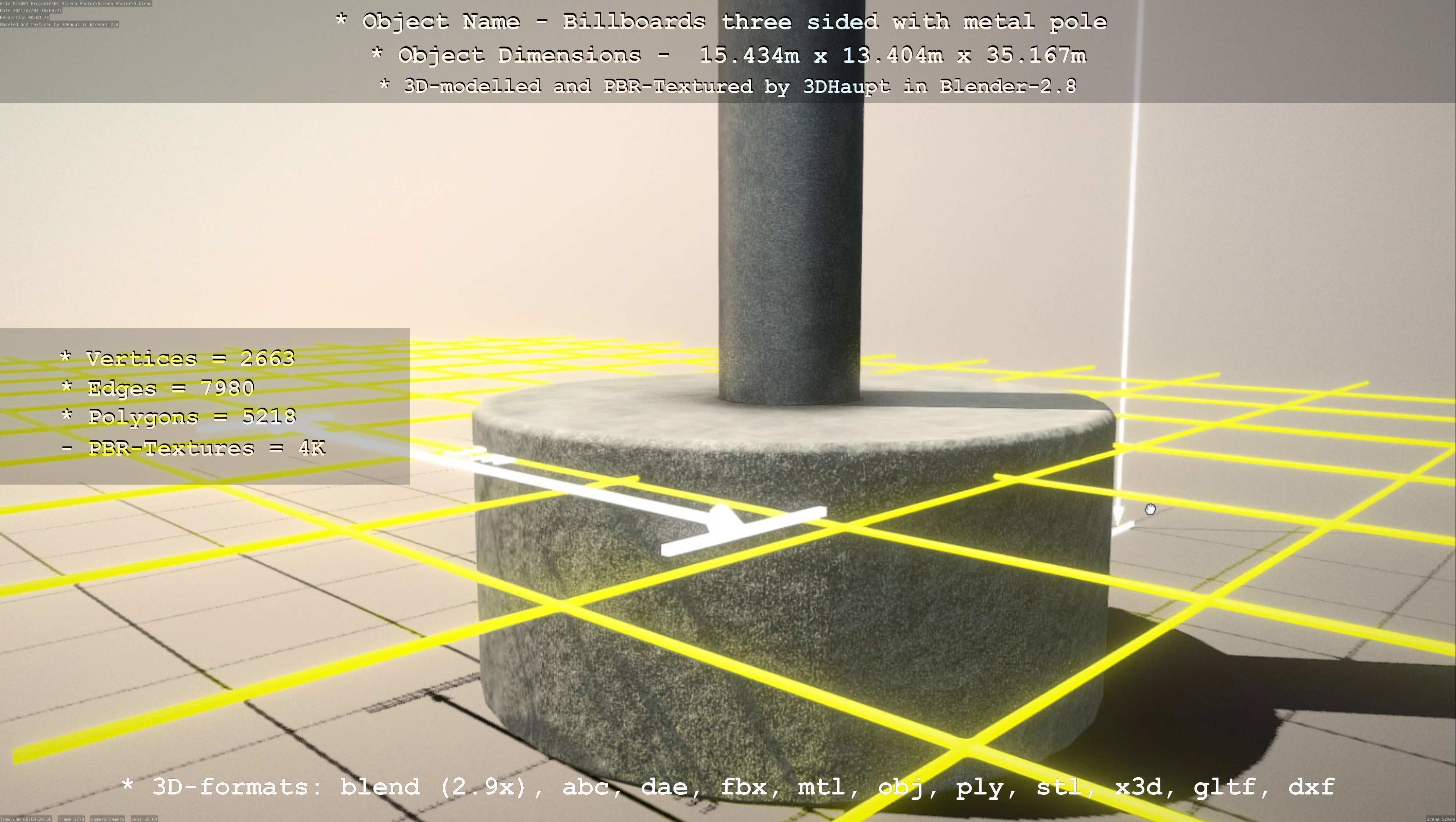 Billboard Three Sided with Metal Pole and Concrete Foundation 3D Model Collection_7