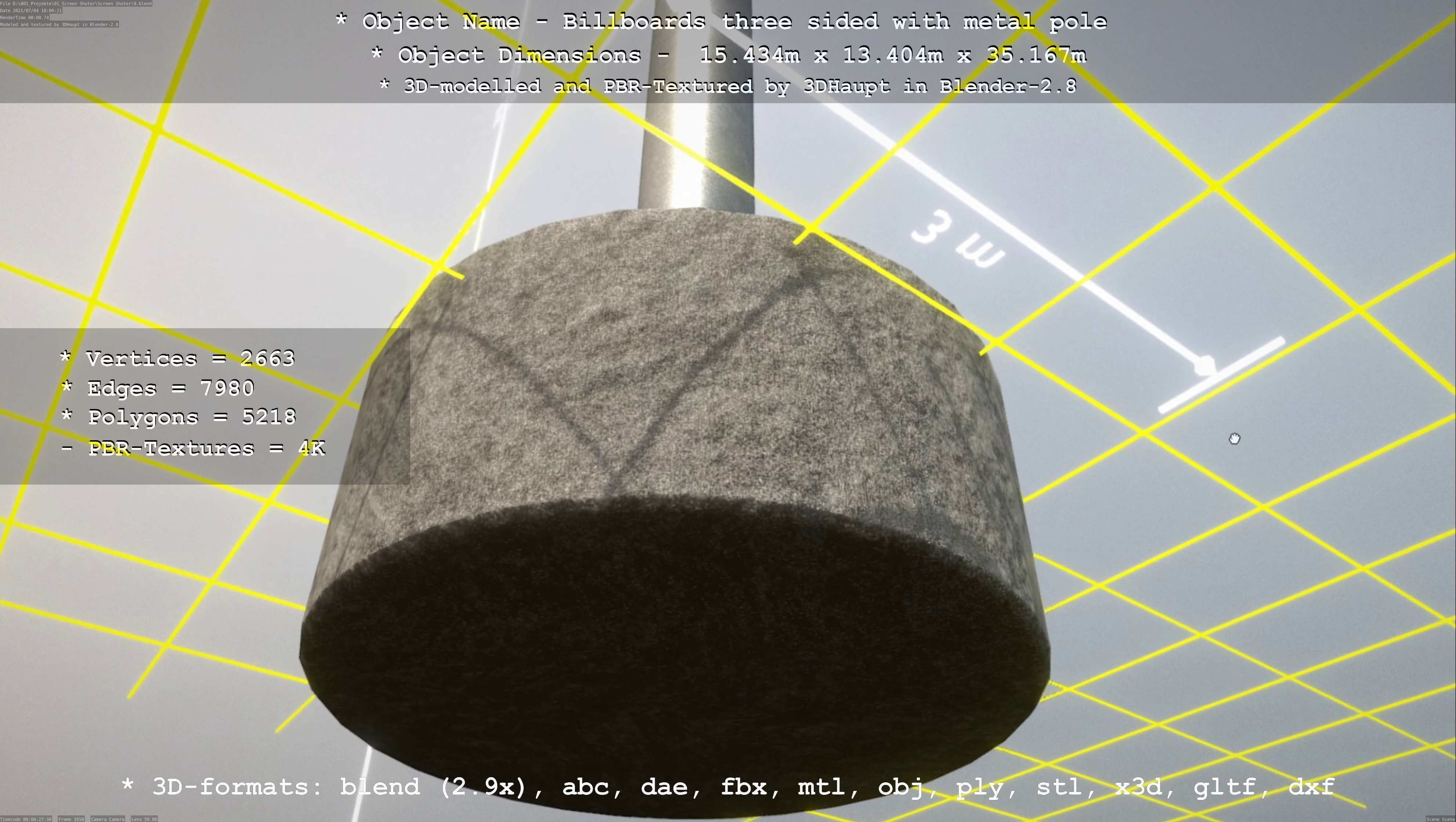 Billboard Three Sided with Metal Pole and Concrete Foundation 3D Model Collection_9