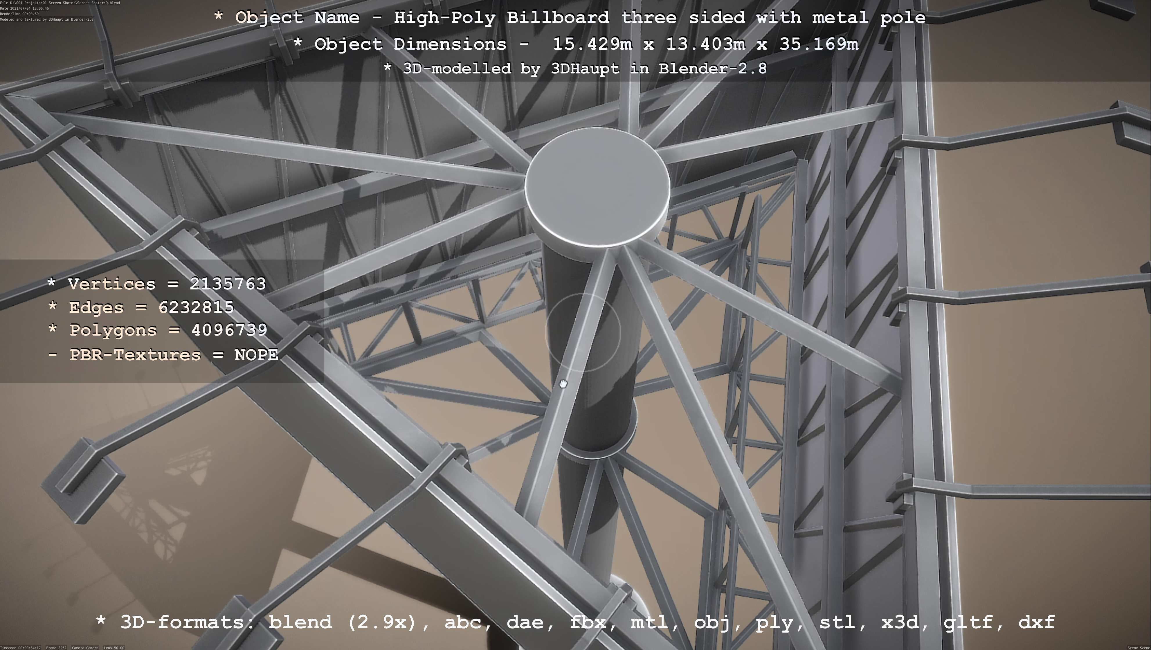 Billboard Three Sided with Metal Pole and Concrete Foundation 3D Model Collection_21