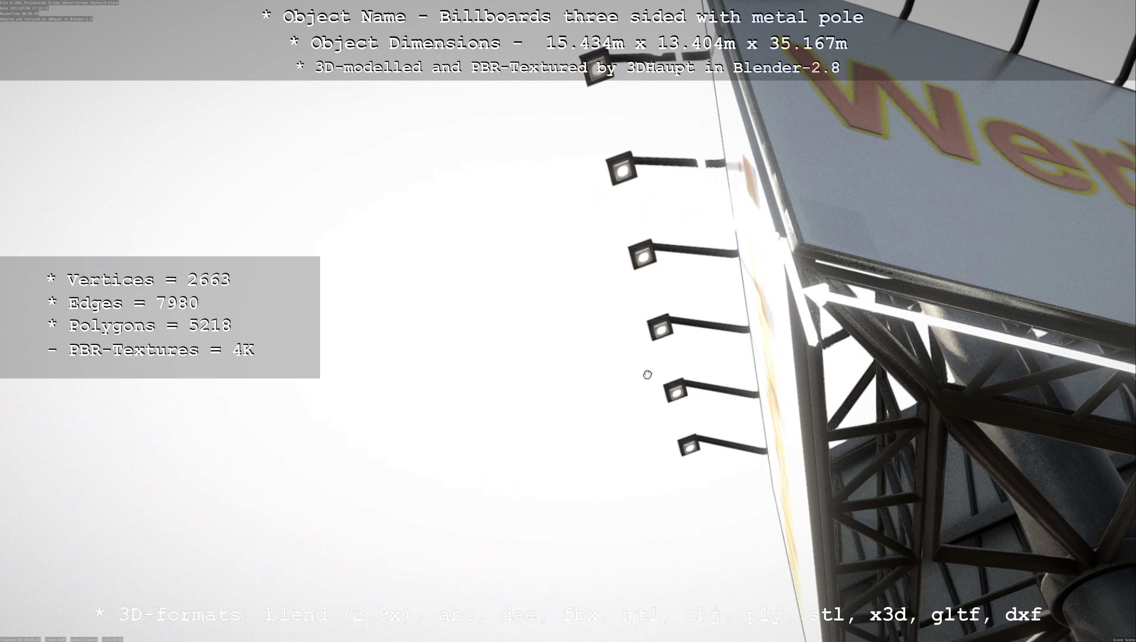 Billboard Three Sided with Metal Pole and Concrete Foundation 3D Model Collection_4