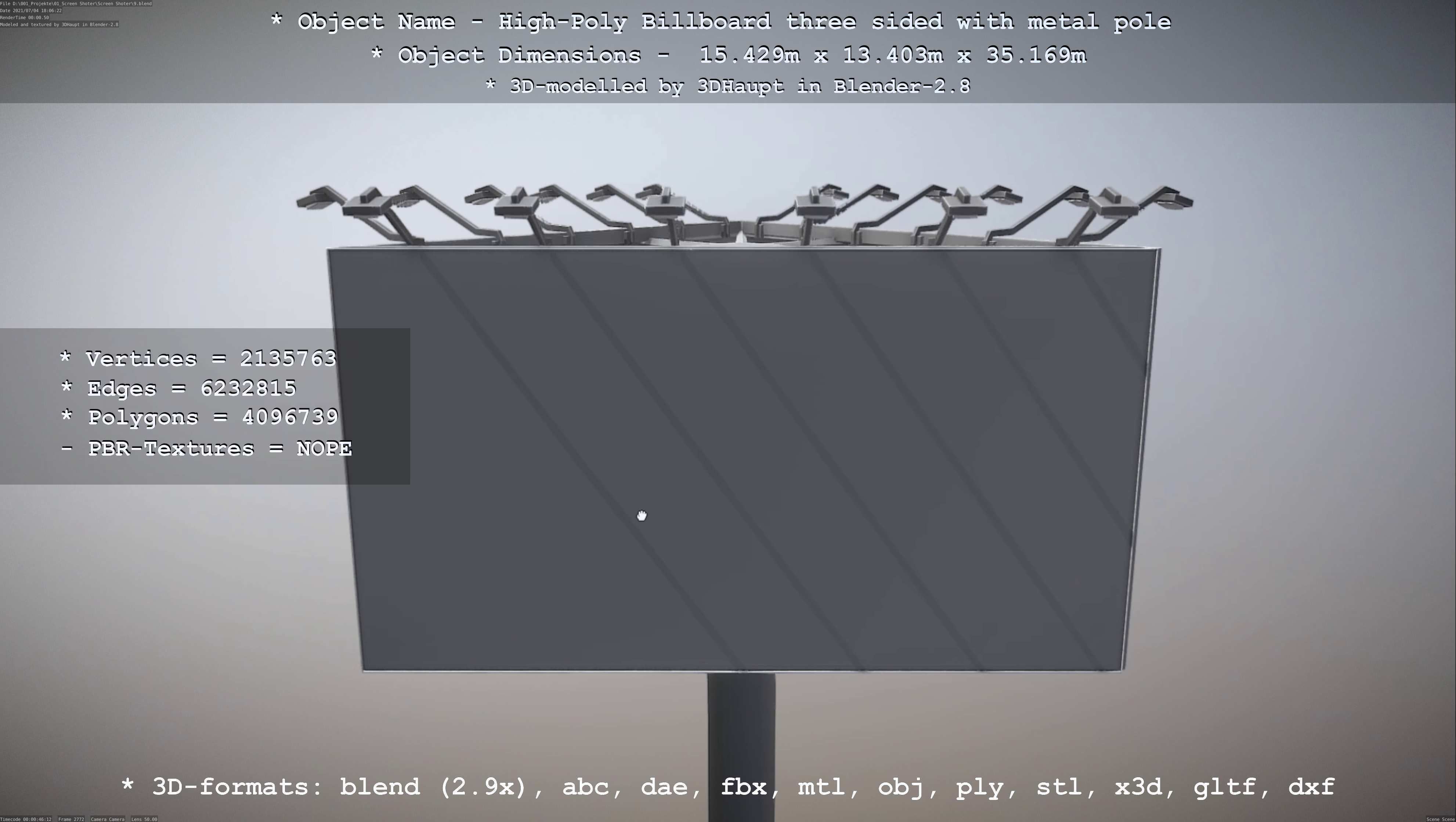 Billboard Three Sided with Metal Pole and Concrete Foundation 3D Model Collection_19