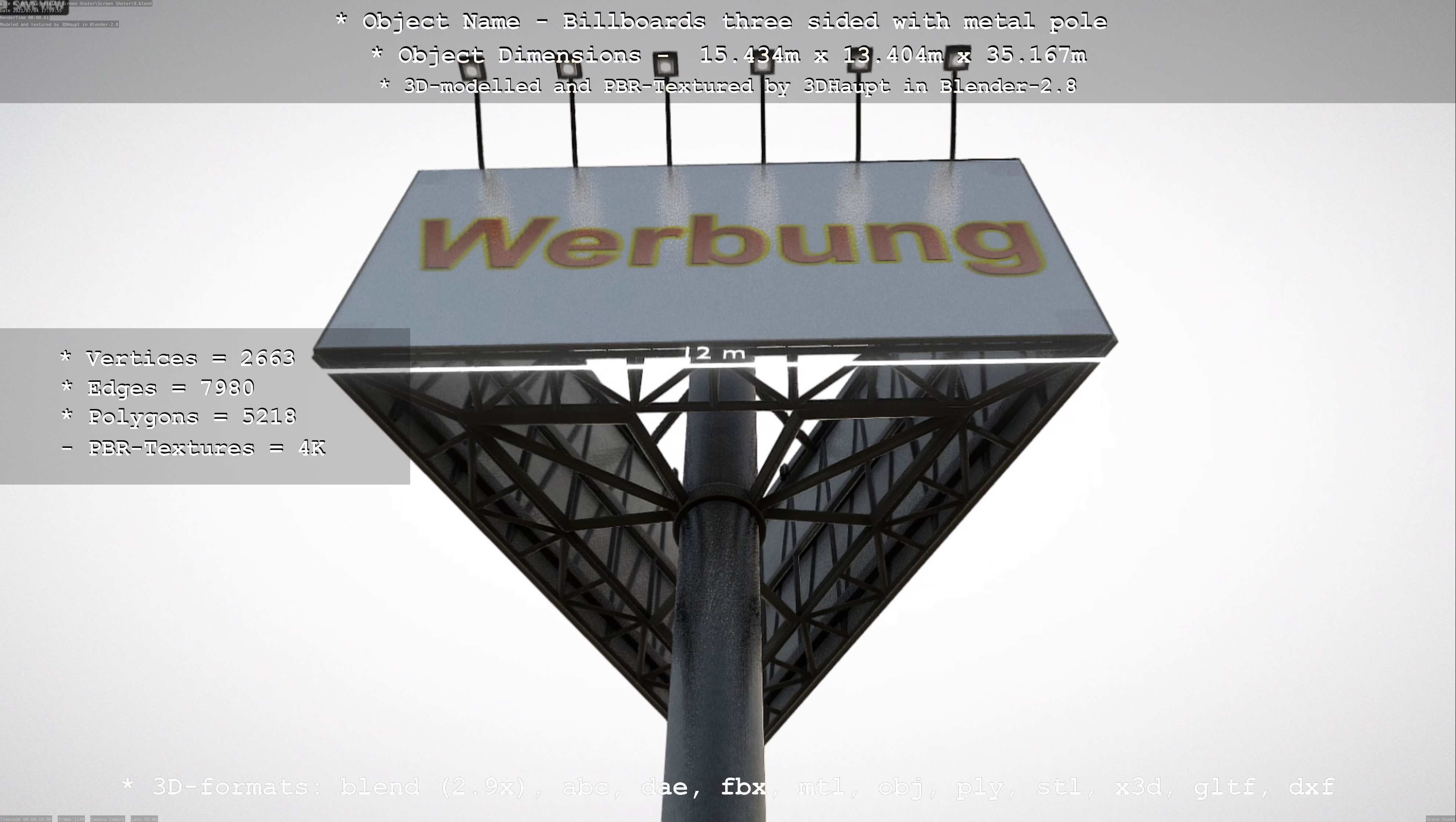 Billboard Three Sided with Metal Pole and Concrete Foundation 3D Model Collection_6