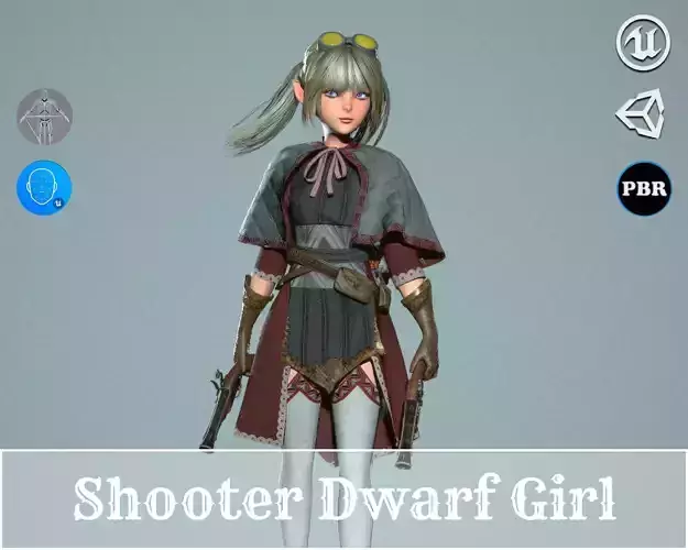 Shooter Dwarf Girl - Game Ready Low-poly 3D model