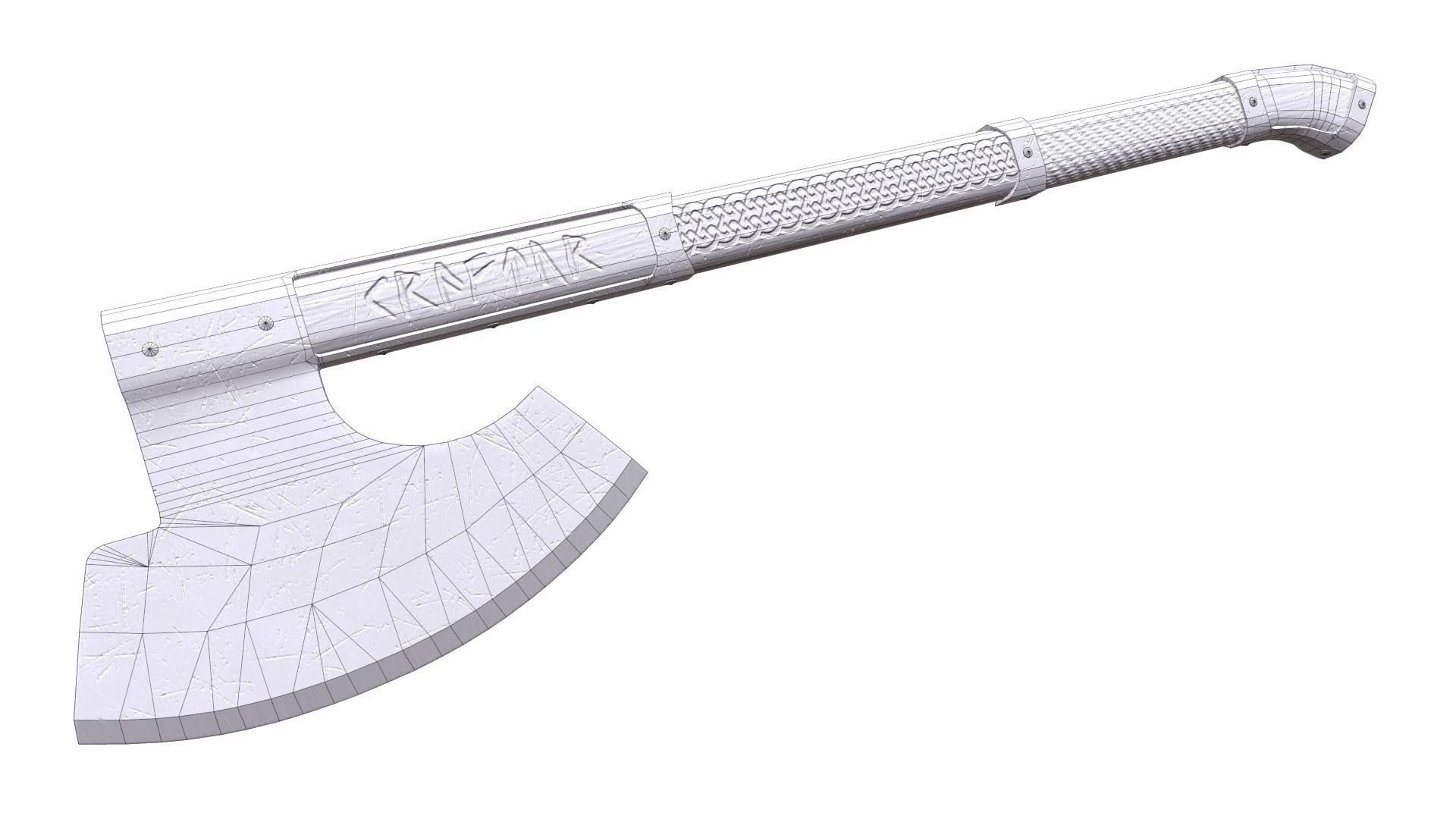 Medieval axe Low-poly 3D model_7