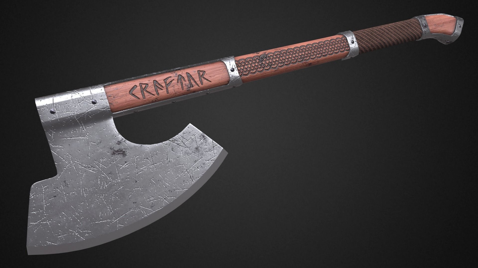 Medieval axe Low-poly 3D model_5