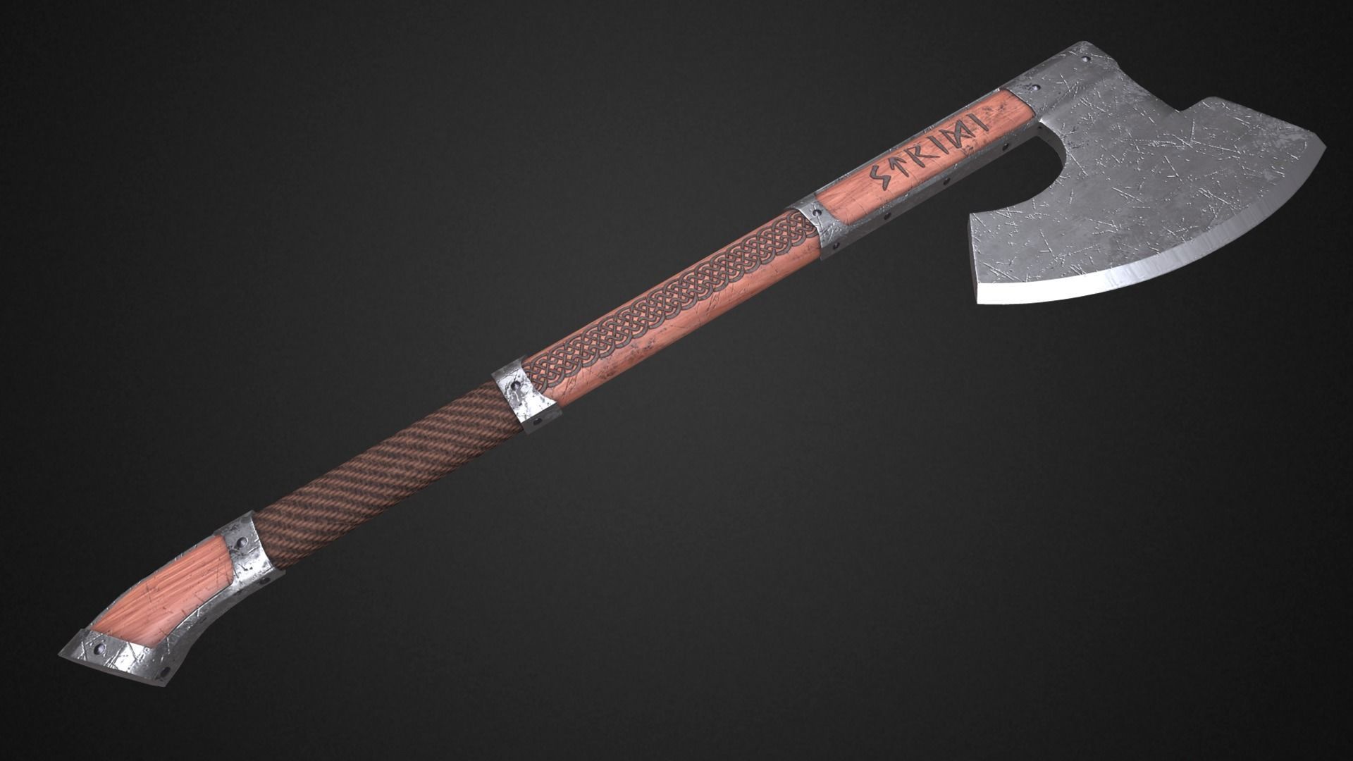 Medieval axe Low-poly 3D model_2
