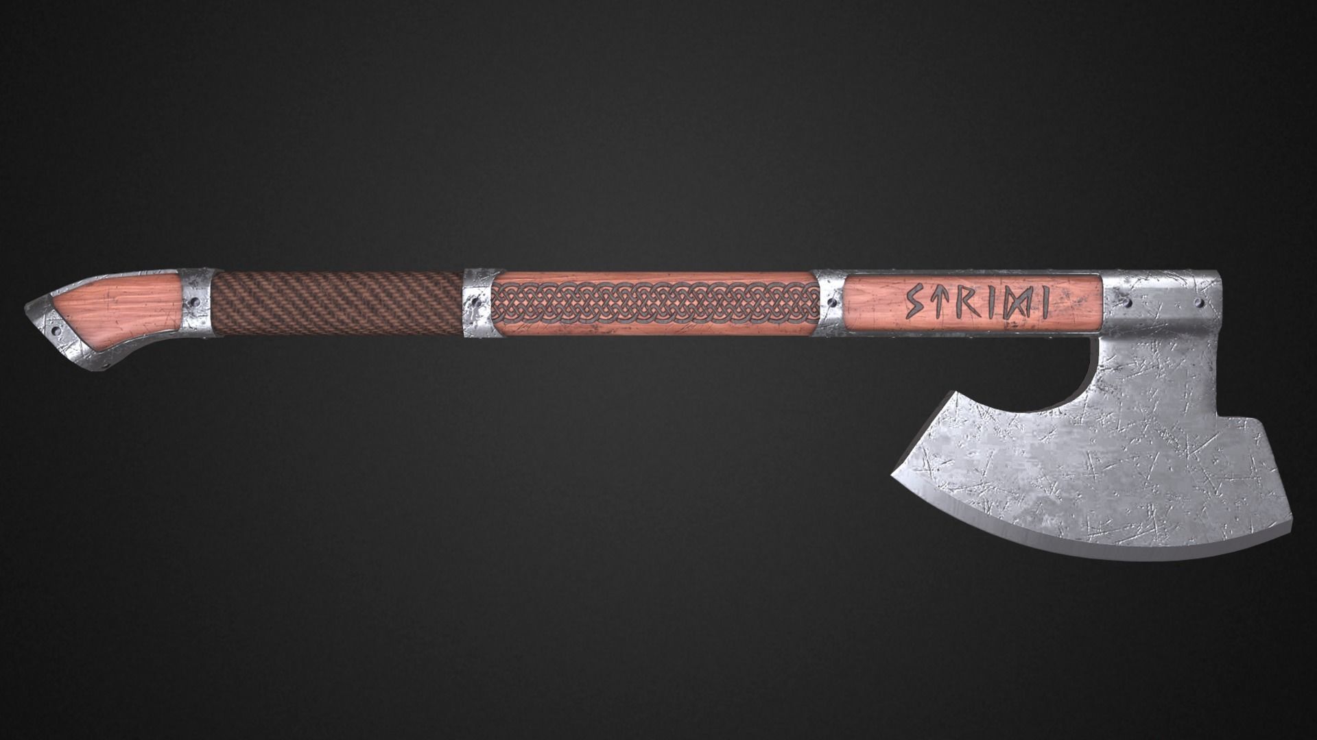 Medieval axe Low-poly 3D model_3