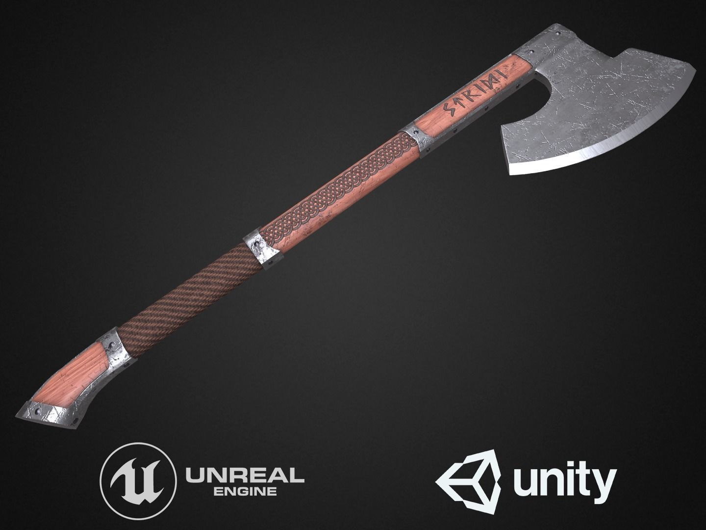 Medieval axe Low-poly 3D model_1