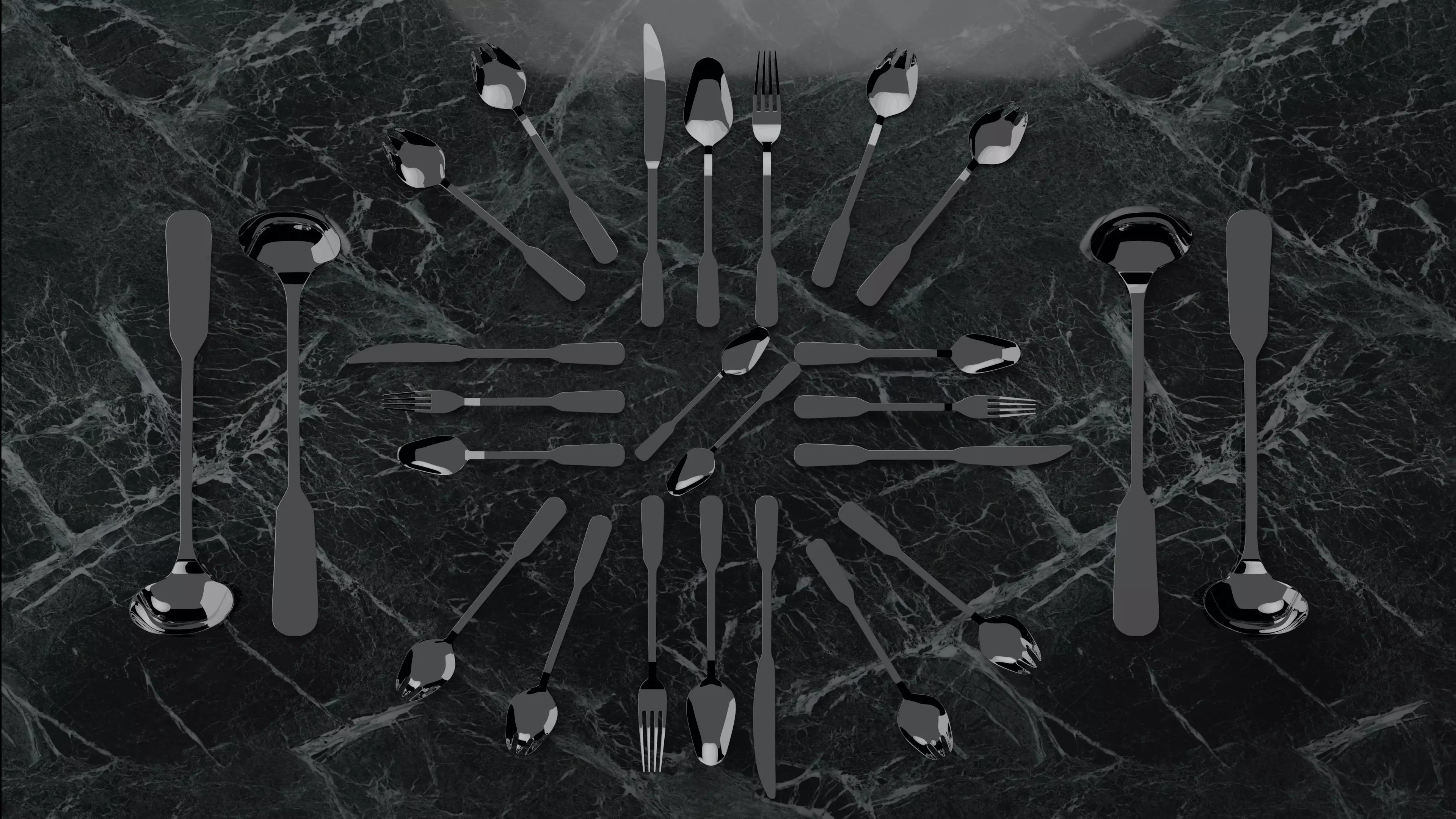 Modern simple cutlery set Low-poly 3D model_0