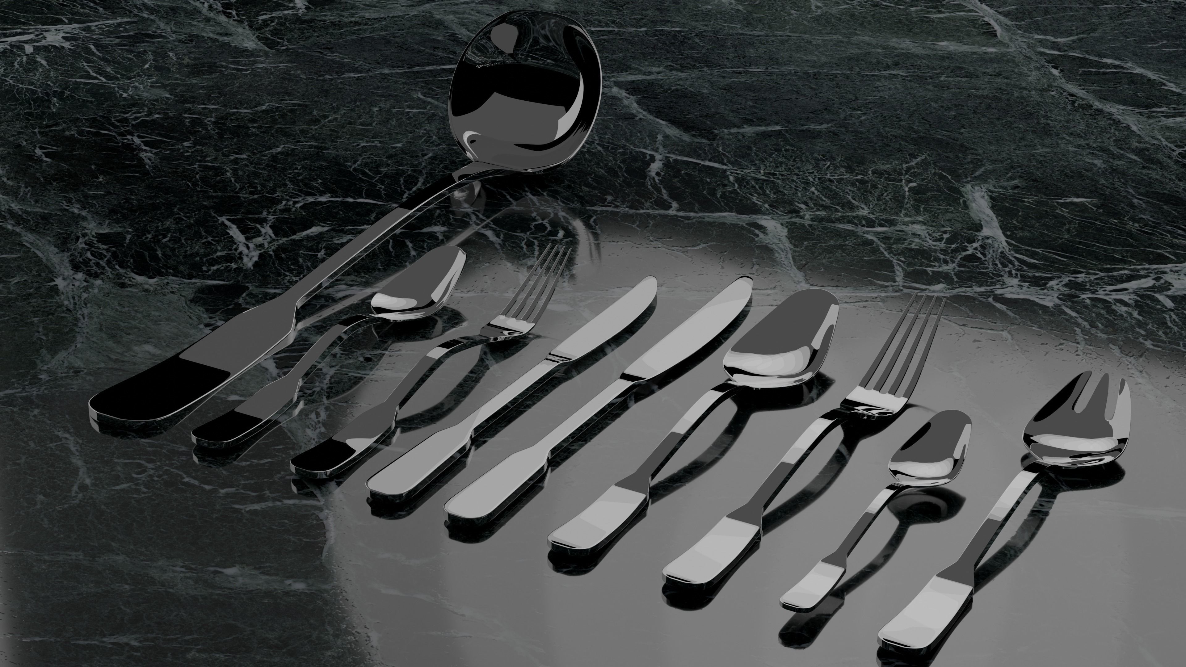 Modern simple cutlery set Low-poly 3D model_2