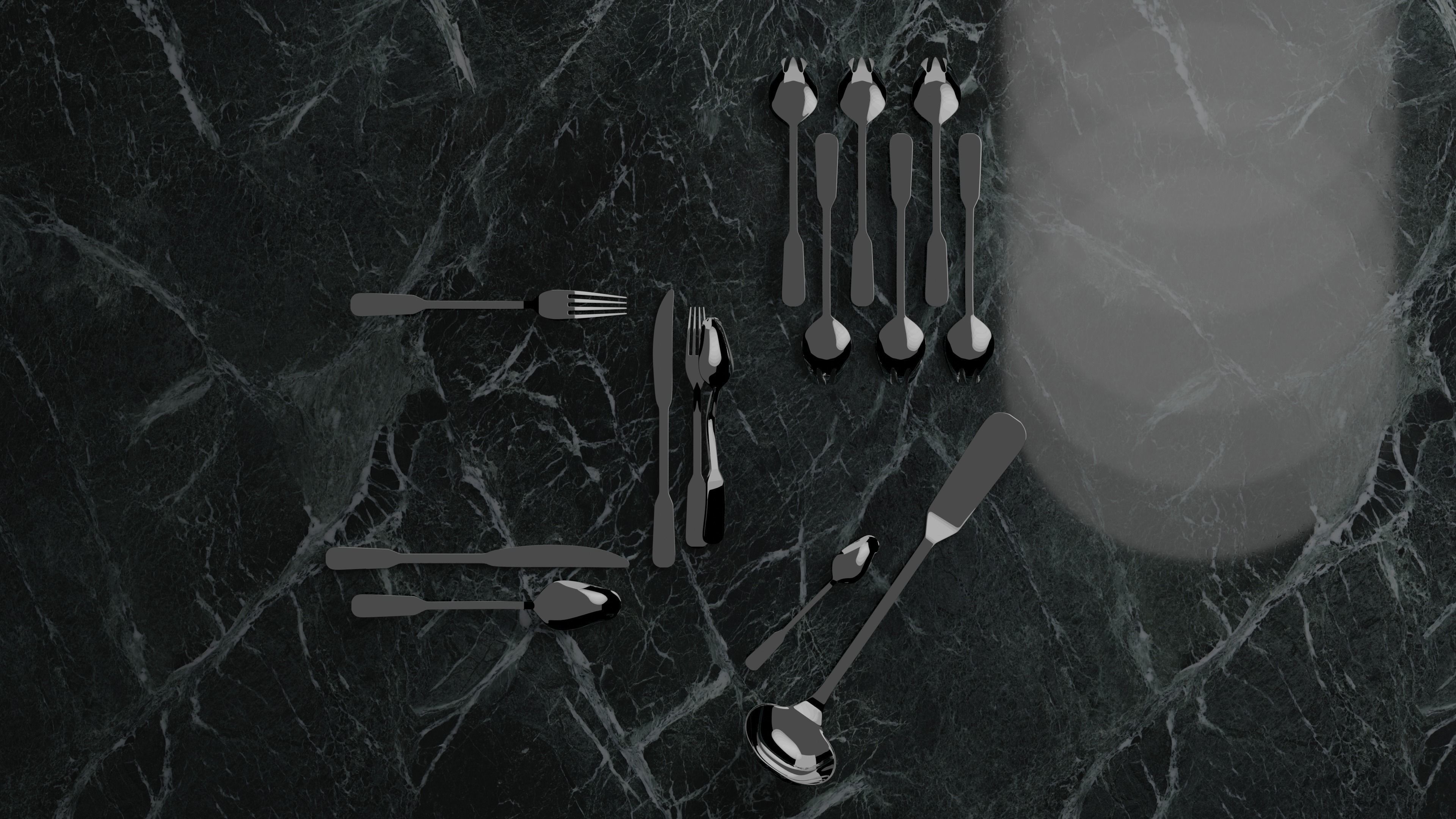 Modern simple cutlery set Low-poly 3D model_3