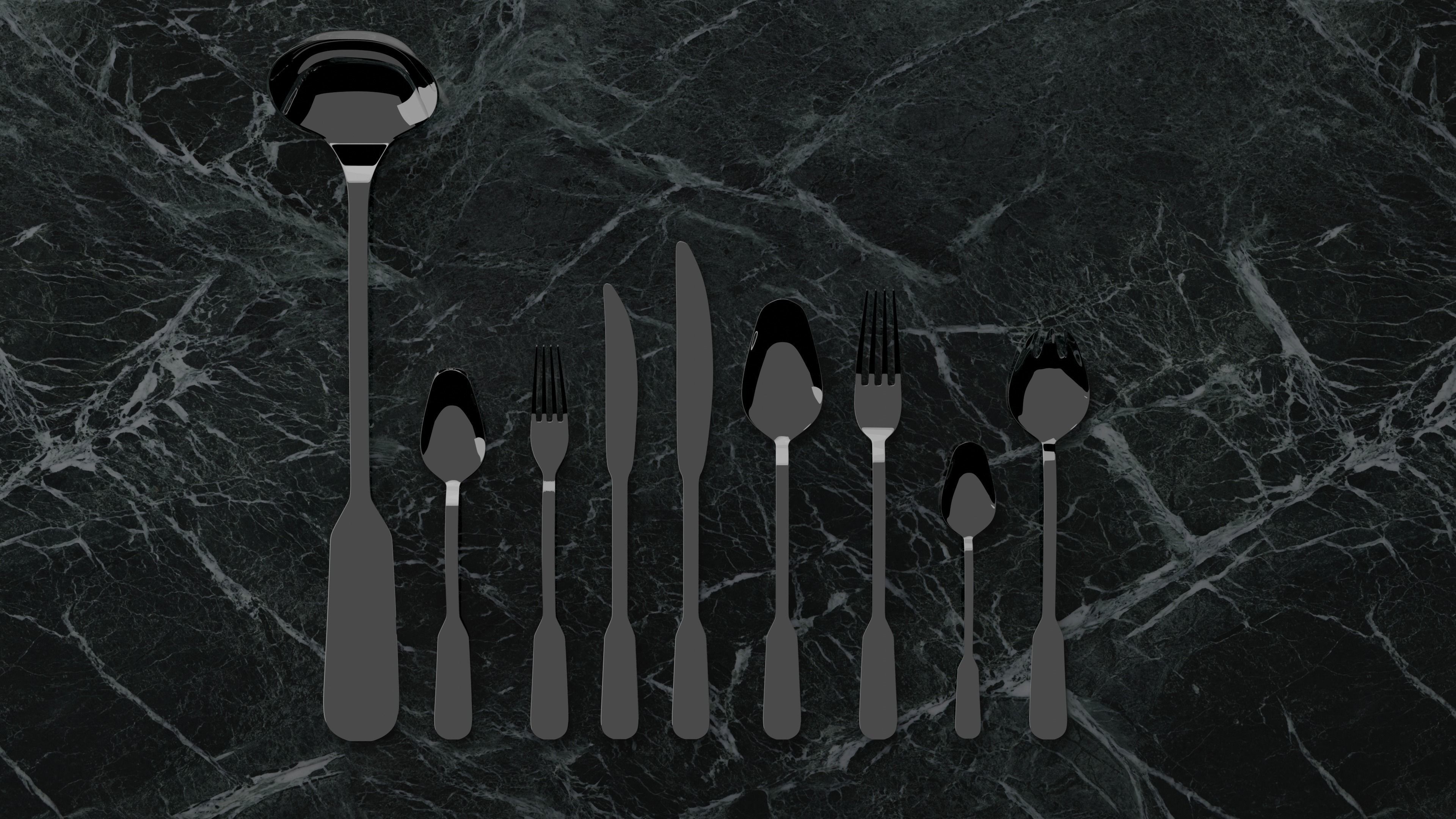 Modern simple cutlery set Low-poly 3D model_1