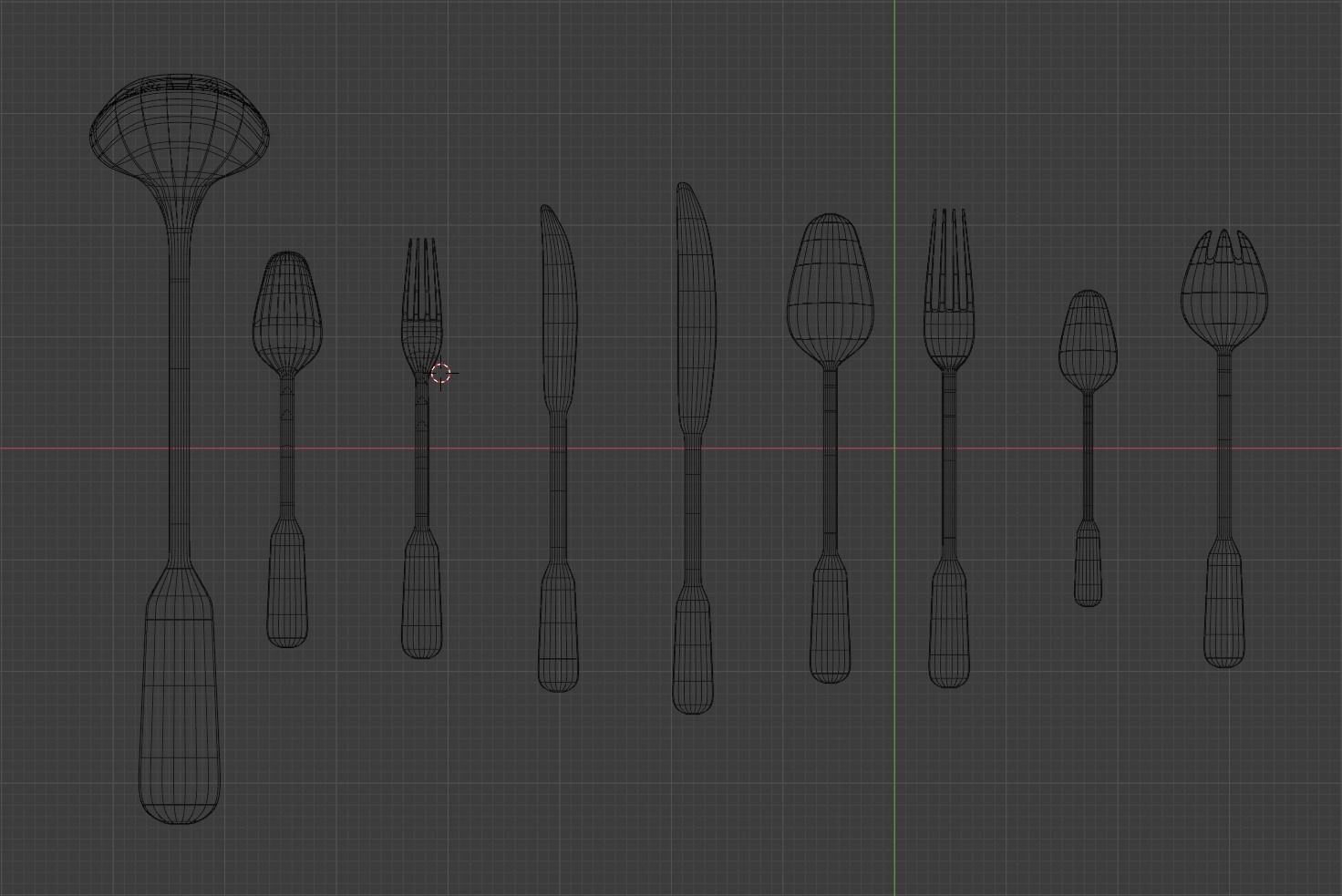 Modern simple cutlery set Low-poly 3D model_6