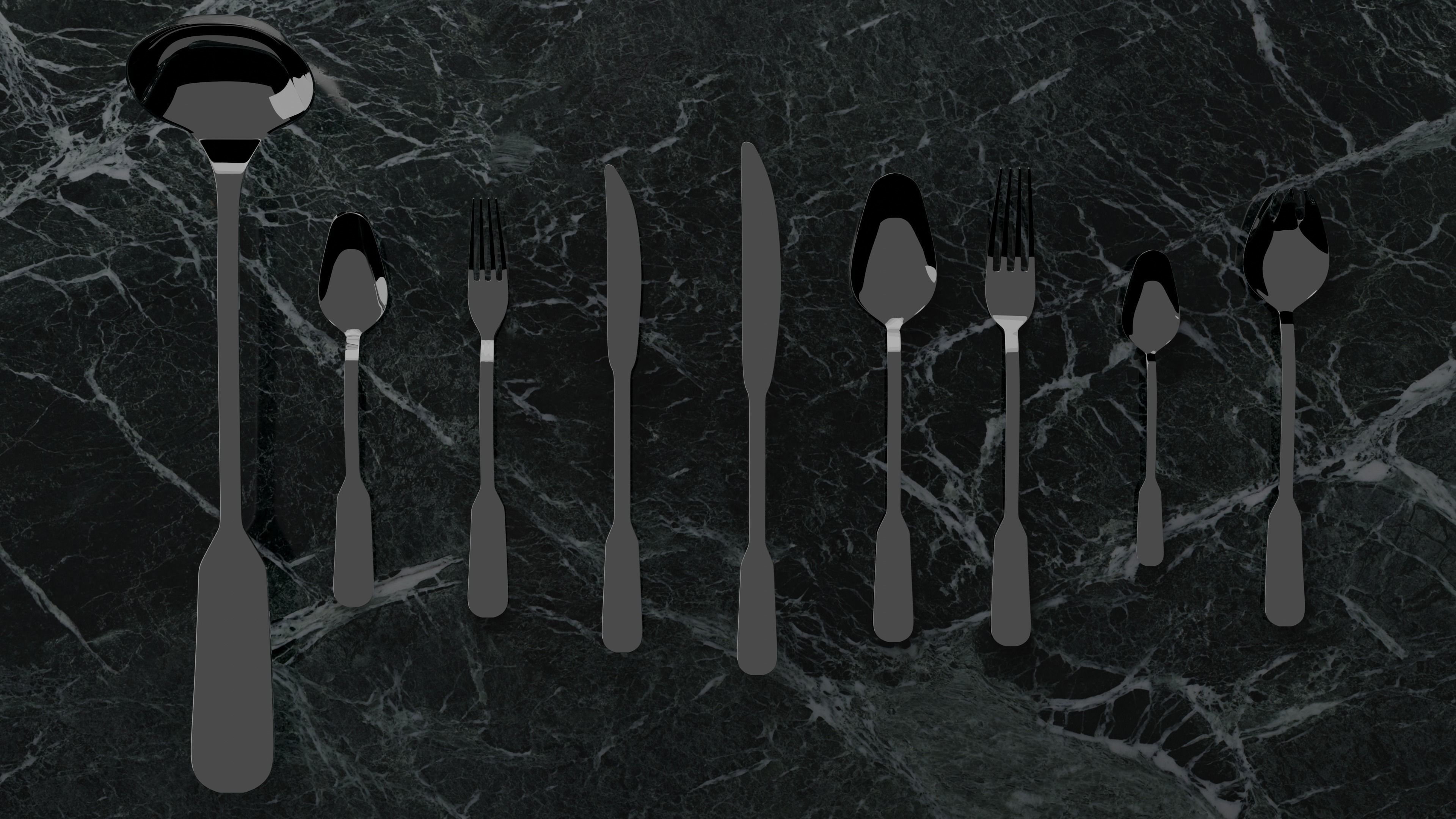 Modern simple cutlery set Low-poly 3D model_4