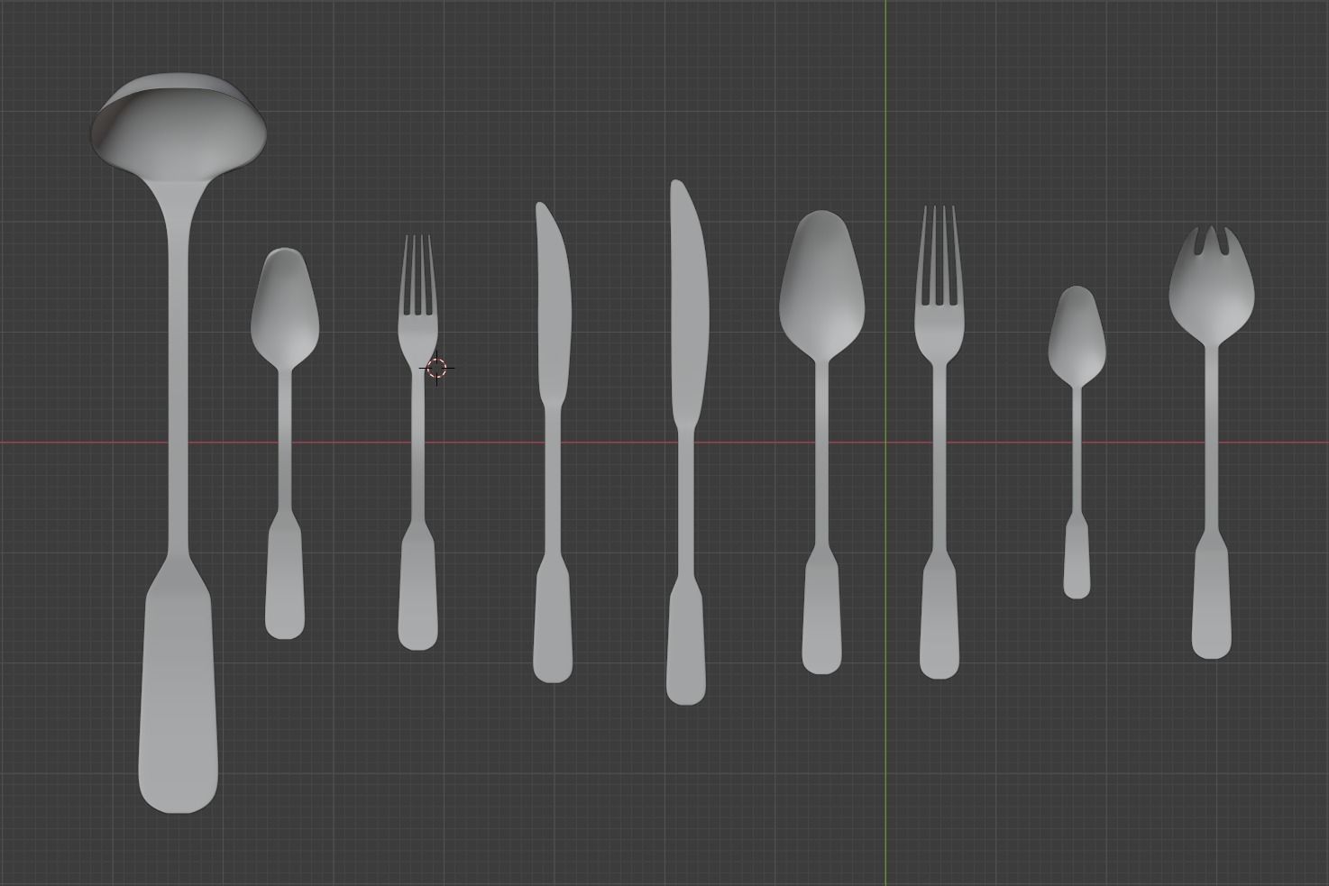 Modern simple cutlery set Low-poly 3D model_5