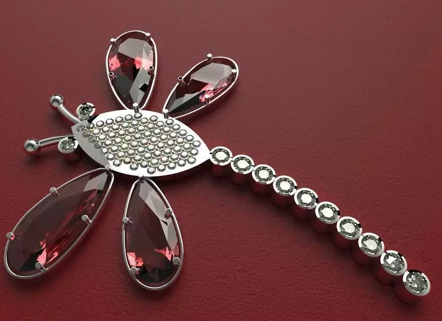 Butterfly dragonfly brooch with diamonds Free 3D model