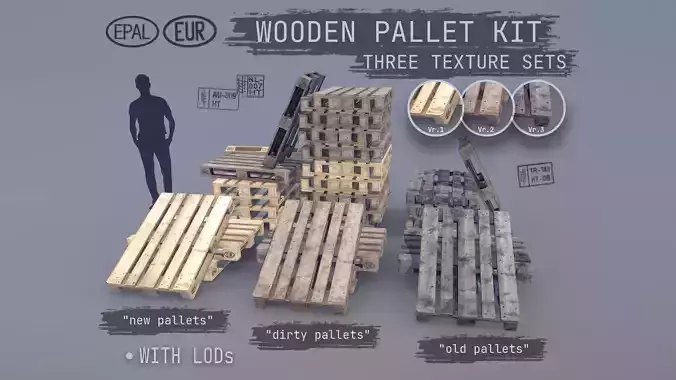Cargo Wood Pallets EUR EPAL 3D Model Collection