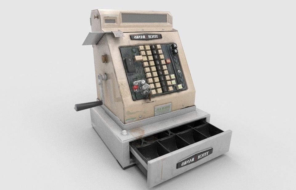 CashRegister metal machine with handle Low-poly 3D model_8