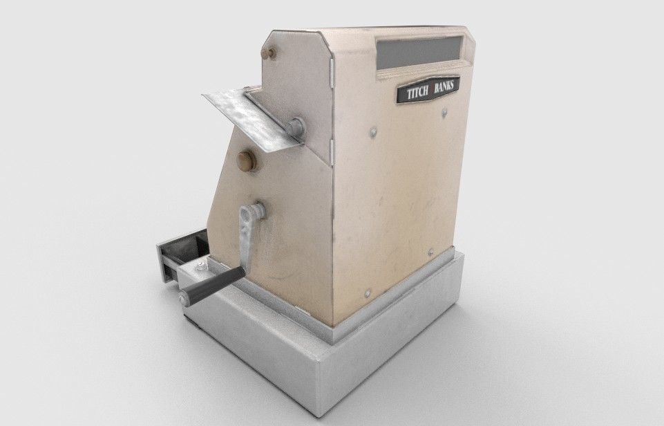 CashRegister metal machine with handle Low-poly 3D model_4
