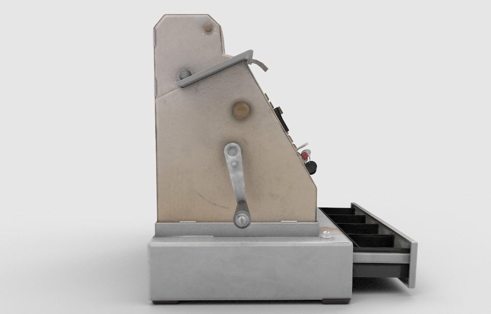 CashRegister metal machine with handle Low-poly 3D model_7