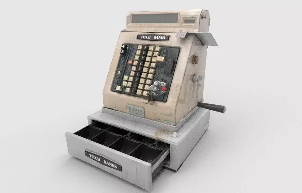 CashRegister metal machine with handle Low-poly 3D model_0